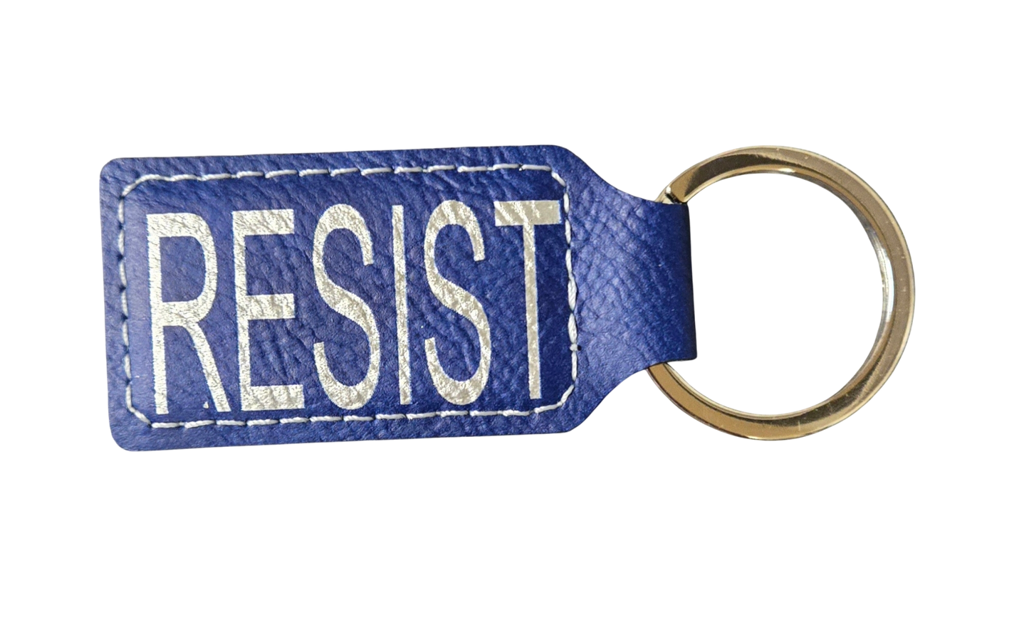 "RESIST" Silver on Blue Leatherette Keychain