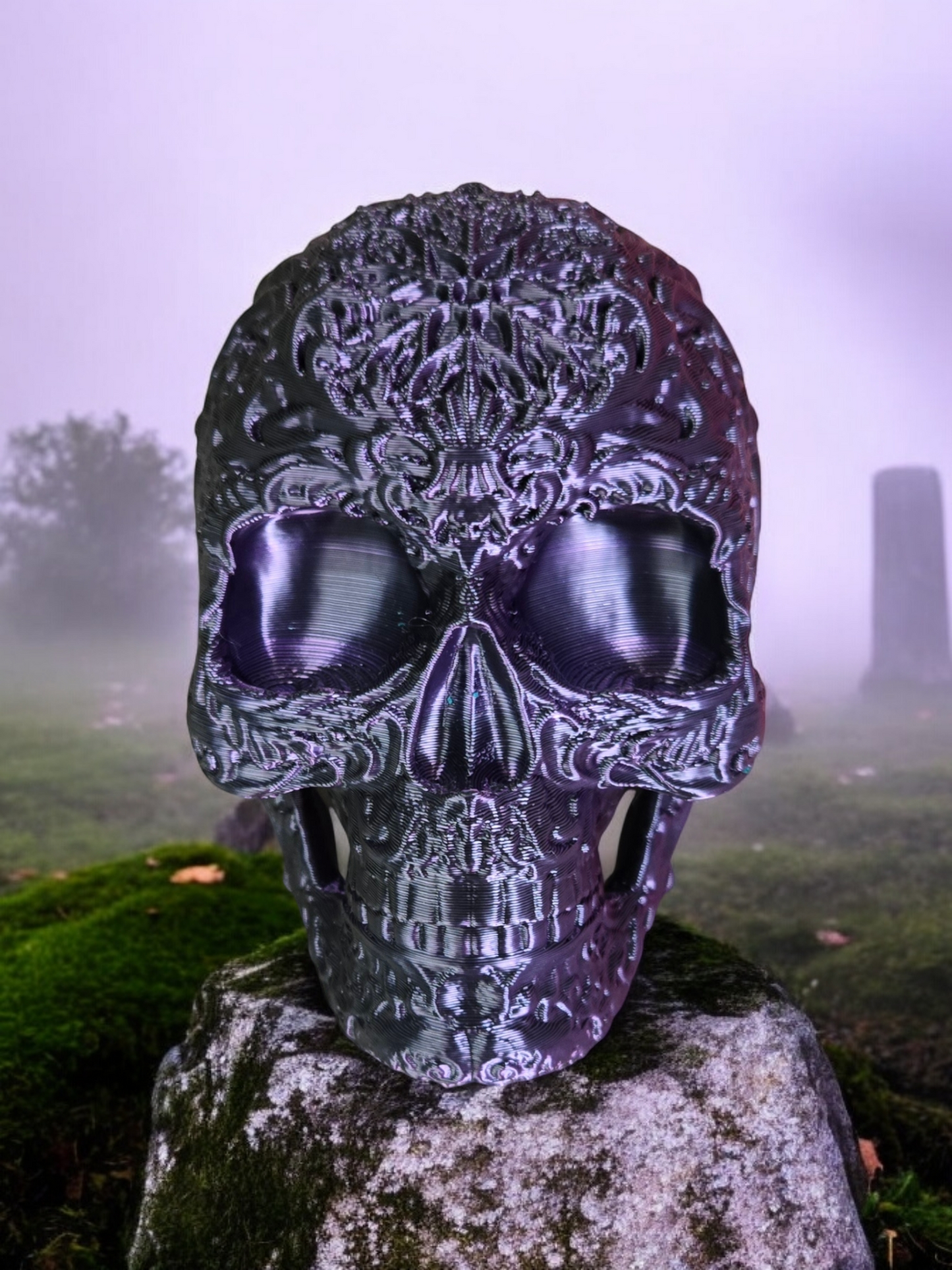 Sugar Skull 3D Printed Purple/Black Silk