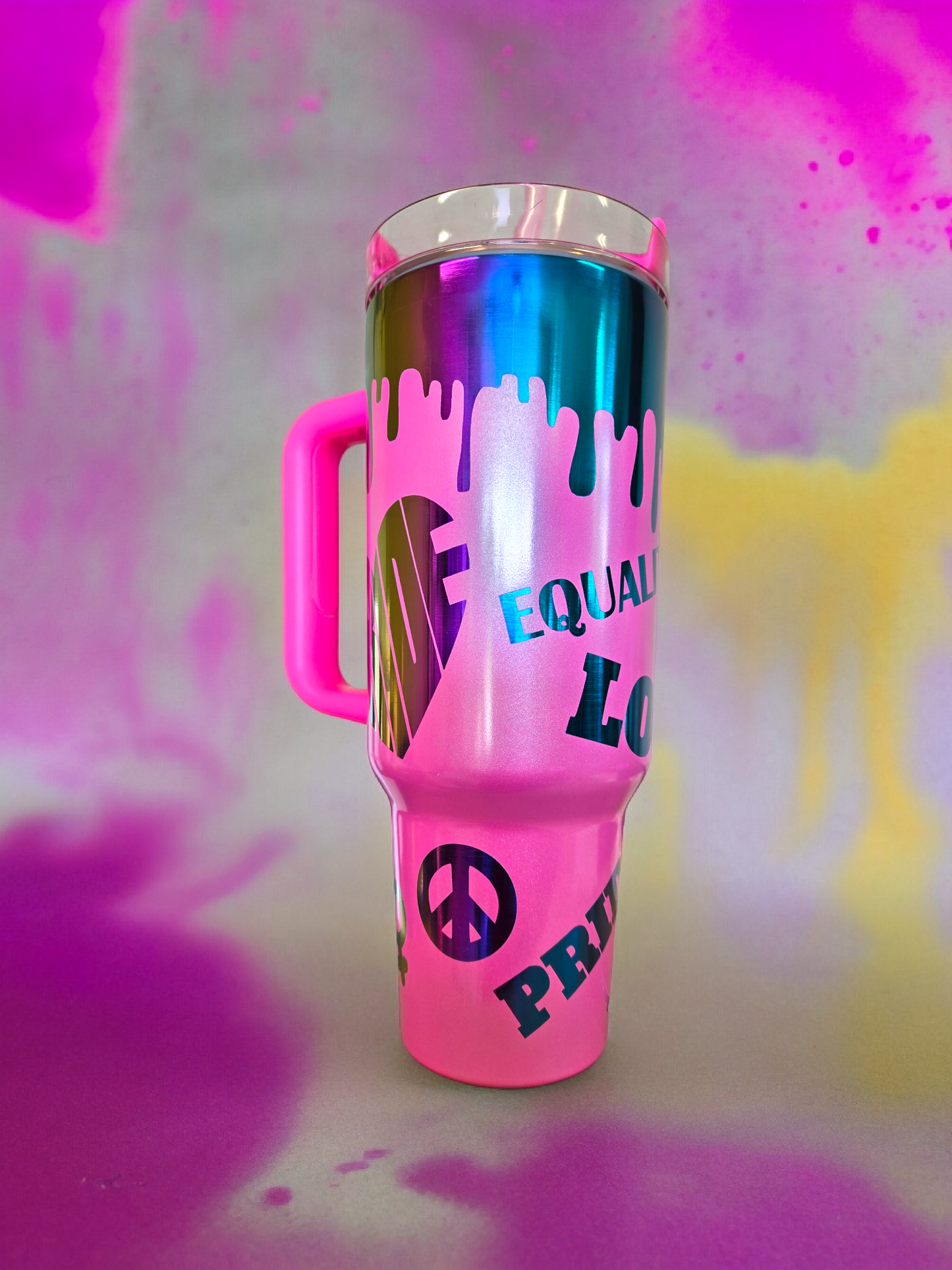 40oz Full Wrap Rainbow Pride Mug w/Handle and Straw