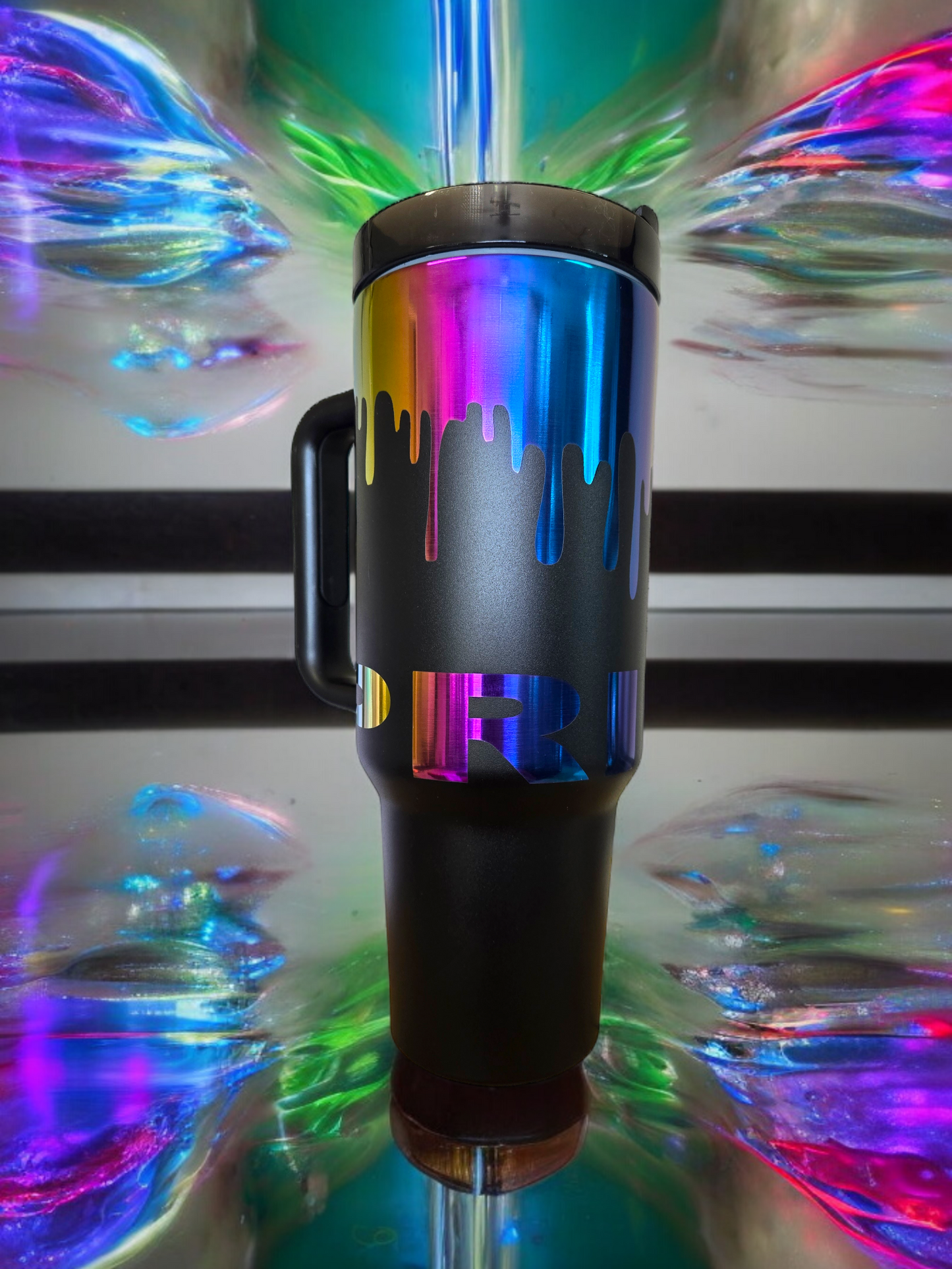 40oz Full Wrap Rainbow Pride Mug w/Handle and Straw