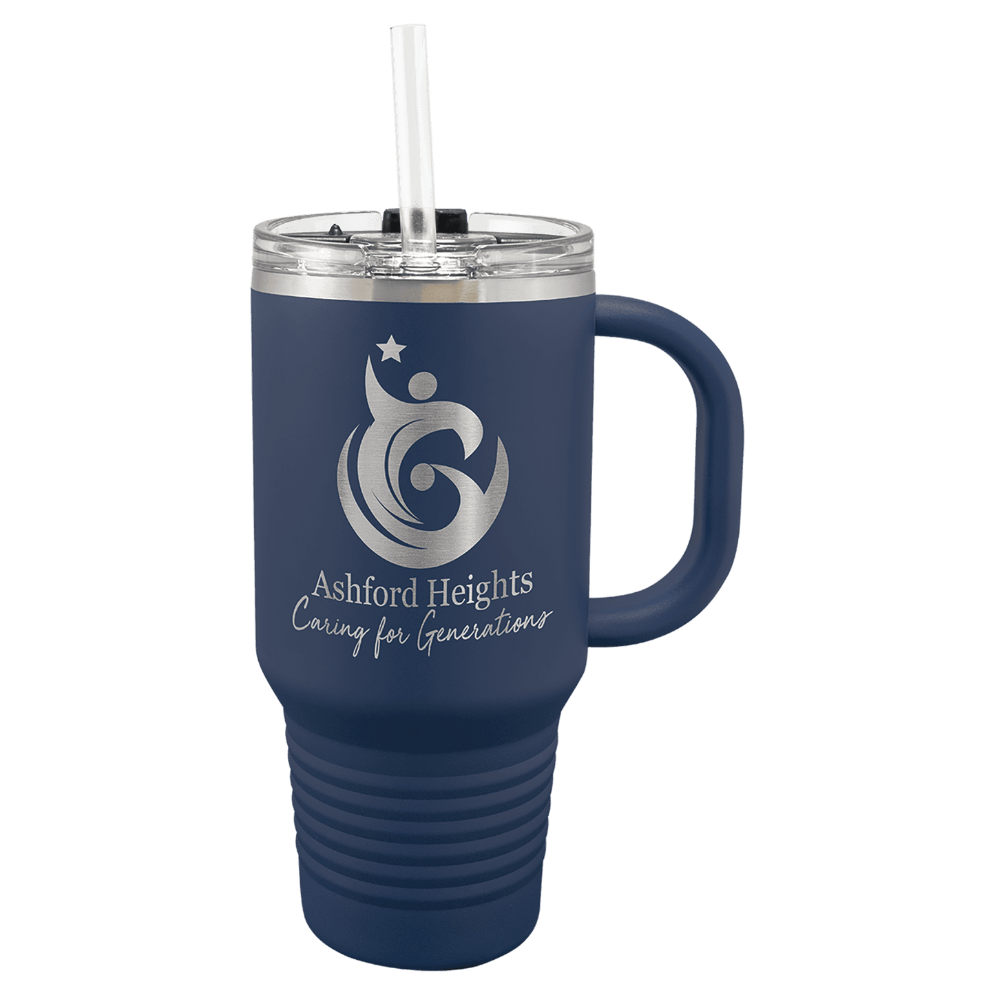 Custom Engraved 32oz Travel Mug w/Handle and Straw