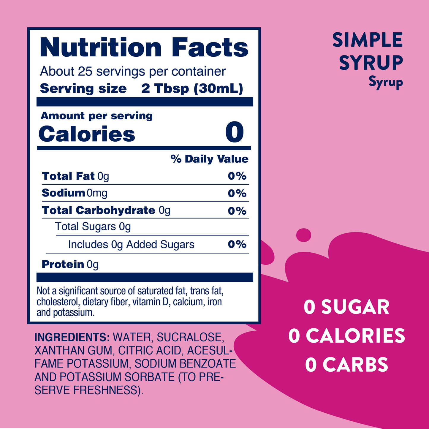 Sugar Free Simple Syrup - 375ml Bar Syrup Mixer