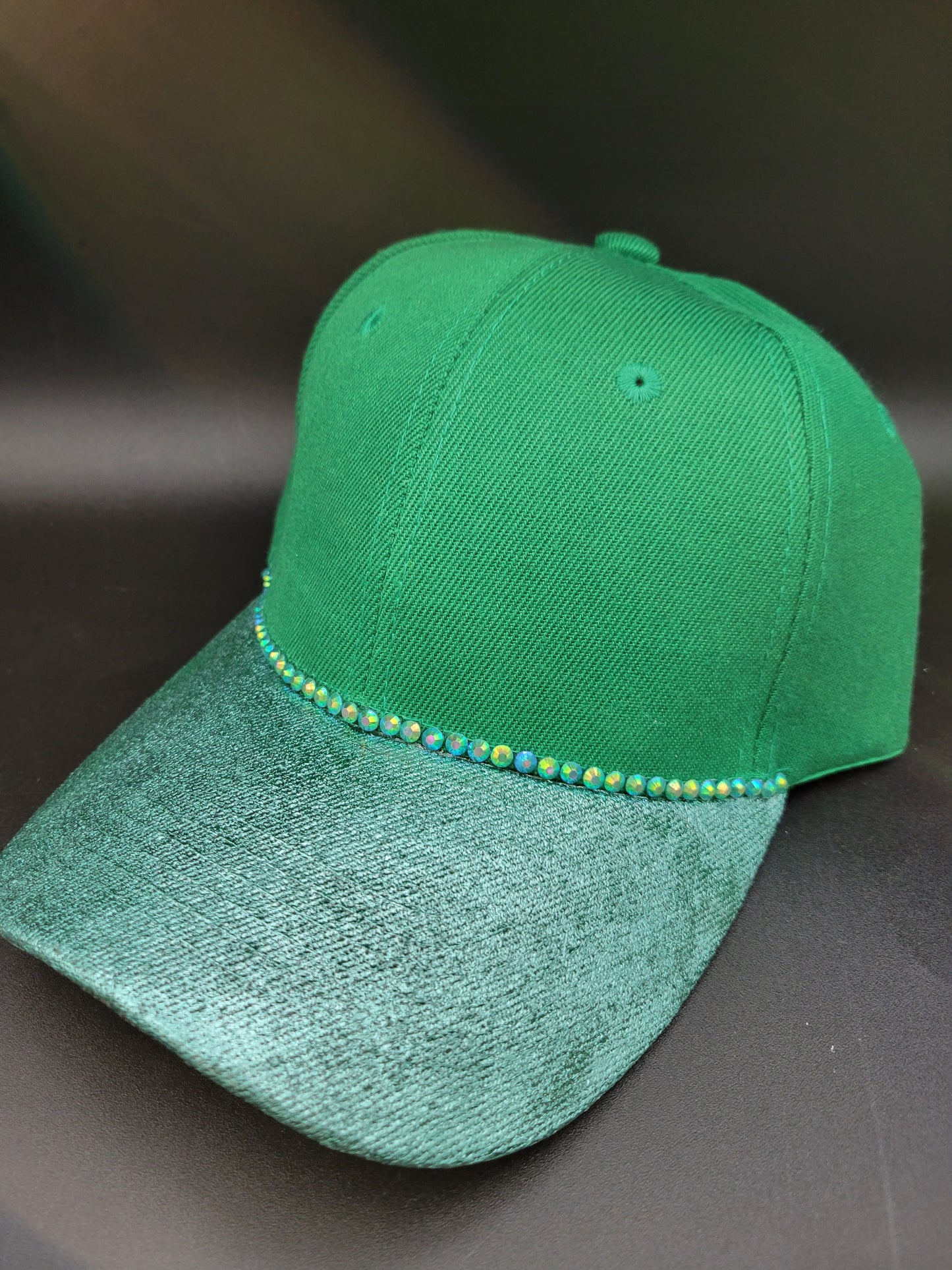 Kelly Green dad cap with green foil and green rhinestones