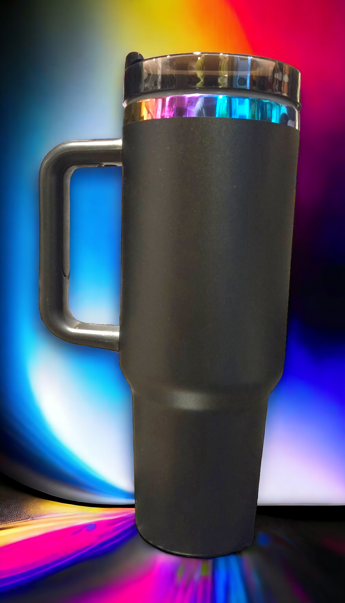 40oz Custom Engraved Rainbow Colored Mug w/Straw