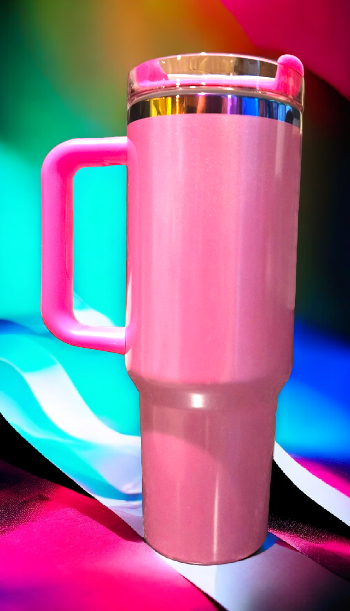 40oz Custom Engraved Rainbow Colored Mug w/Straw