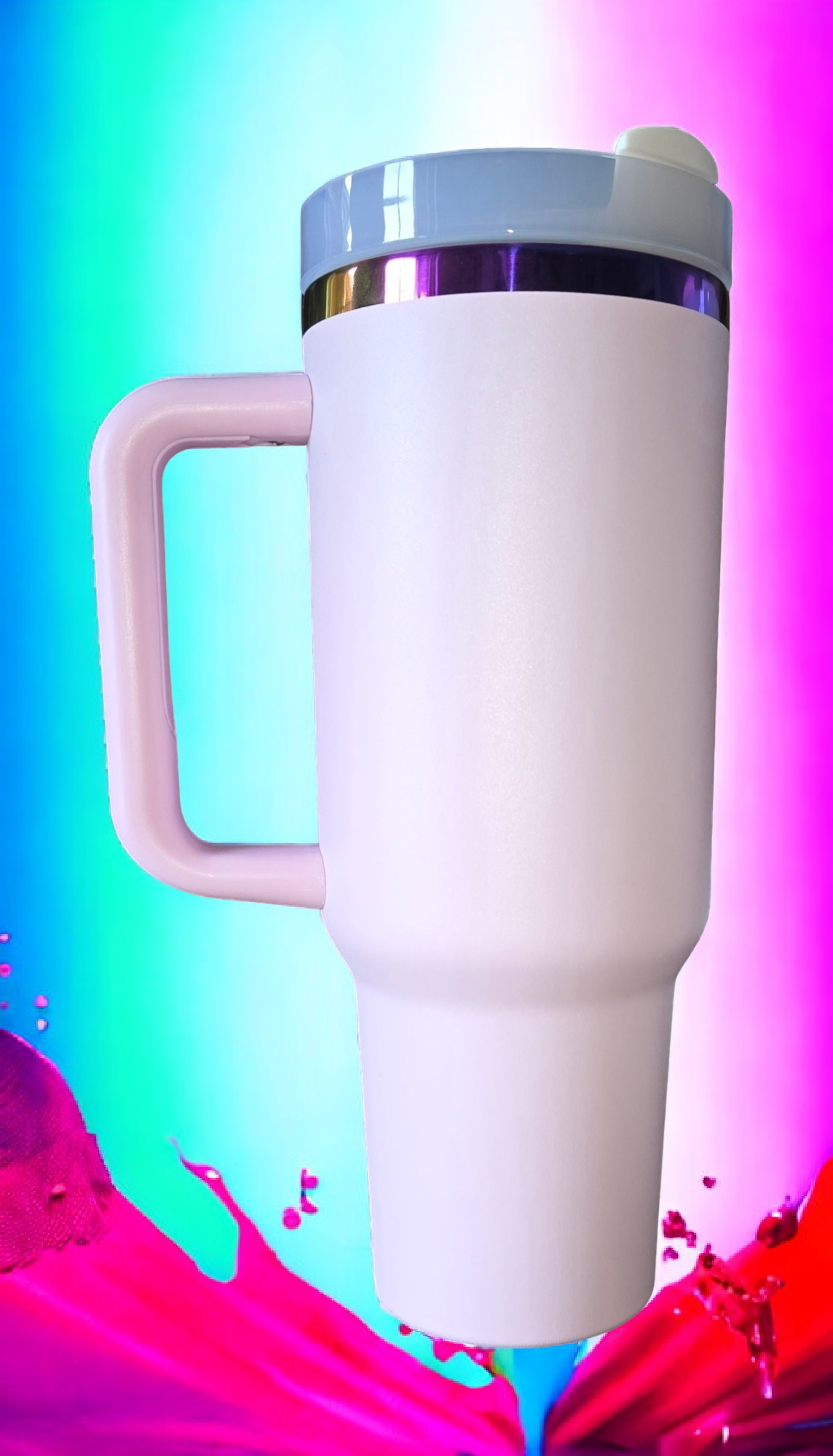 40oz Custom Engraved Rainbow Colored Mug w/Straw