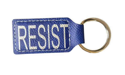 "RESIST" Silver on Blue Leatherette Keychain