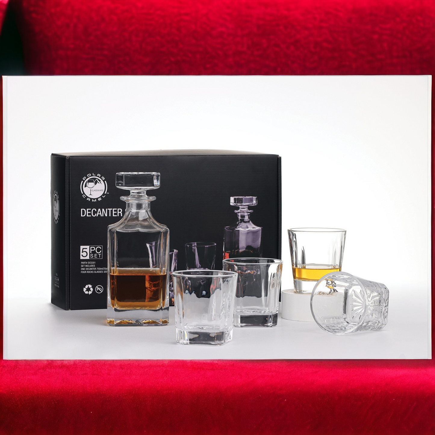 Custom Engraved Decanter Set w/ 4 Glasses and Gift Box