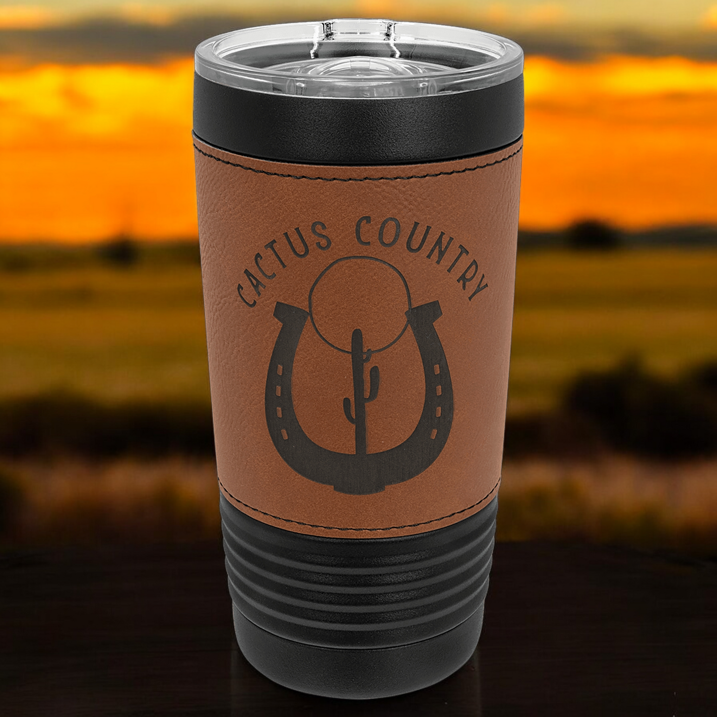 20oz Custom Engraved Black Leatherette Tumbler w/Slider Lid