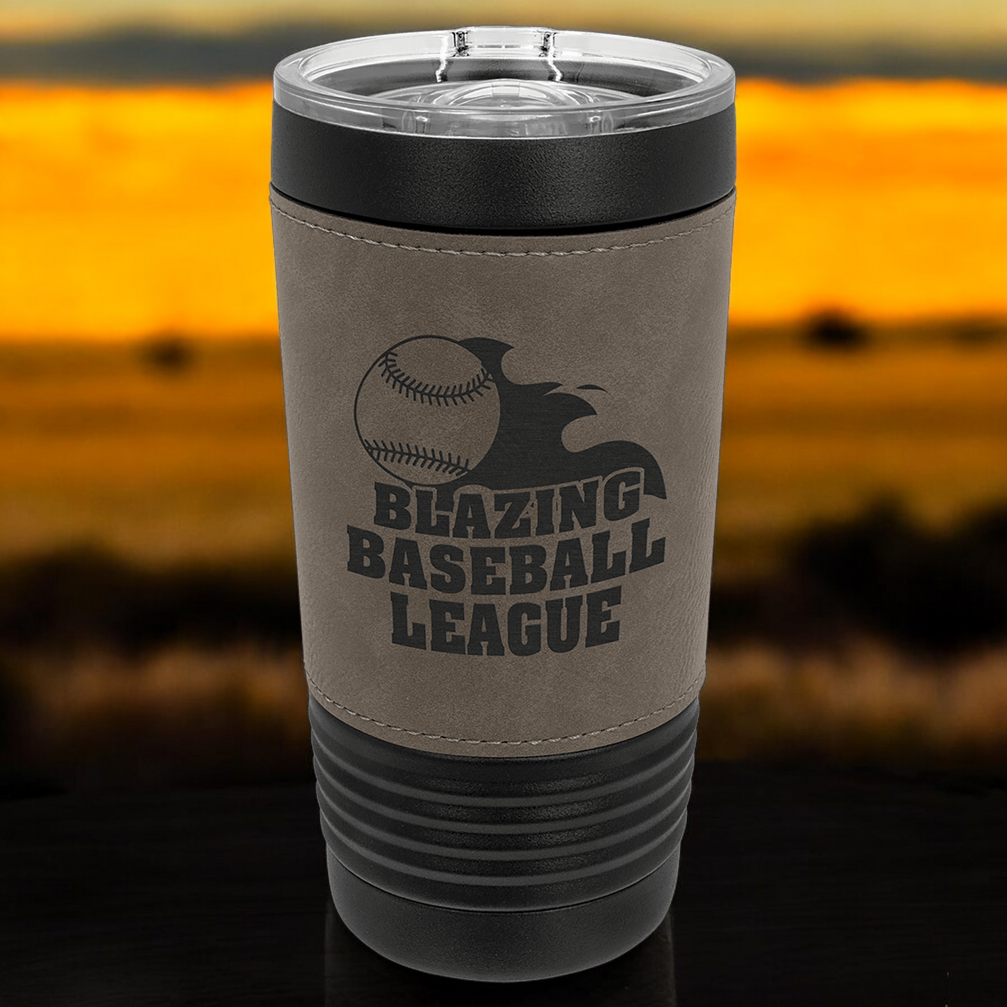 20oz Custom Engraved Black Leatherette Tumbler w/Slider Lid