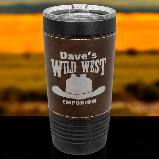 20oz Custom Engraved Black Leatherette Tumbler w/Slider Lid