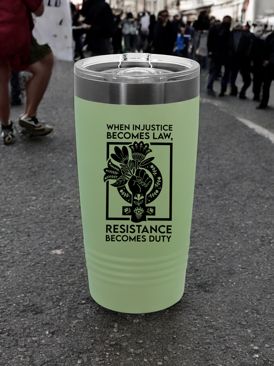 "RESIST" Gost Black on Summer Sage 20oz Tumbler with Sliding Lid