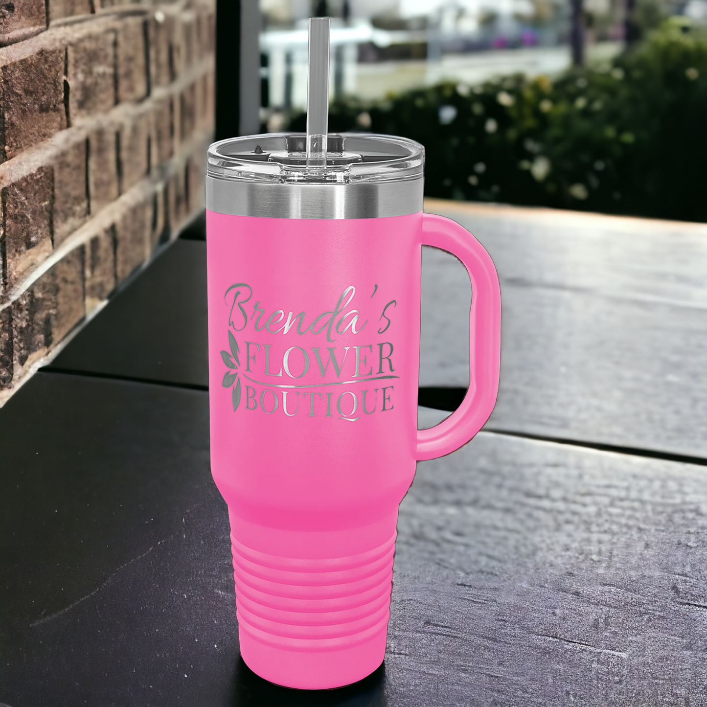 Custom Engraved 40oz Travel Mug w/ Handle & Straw, "Polar Camel" Brand