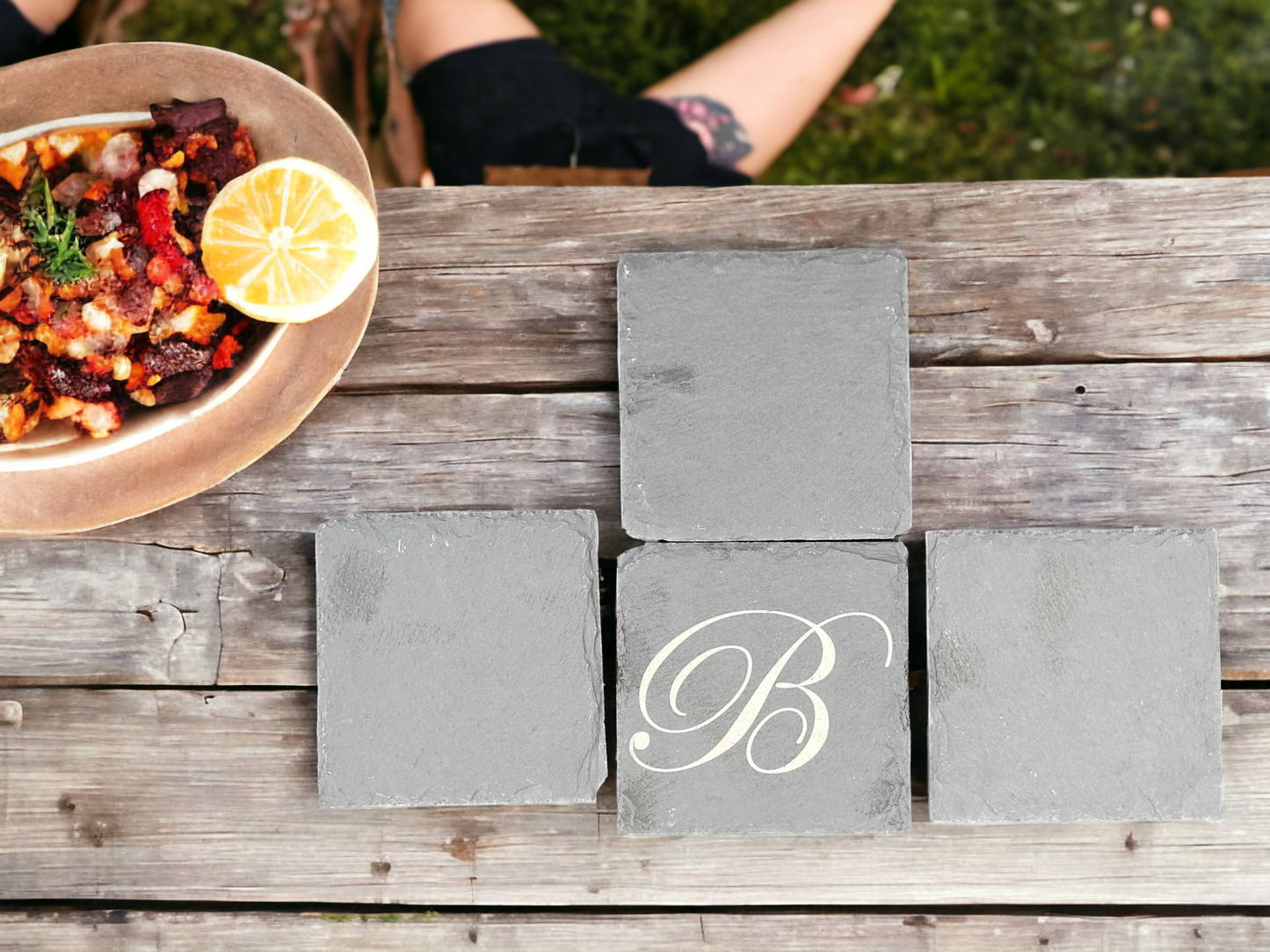 Custom Engraved Monogram Slate Coasters (Set of 4)