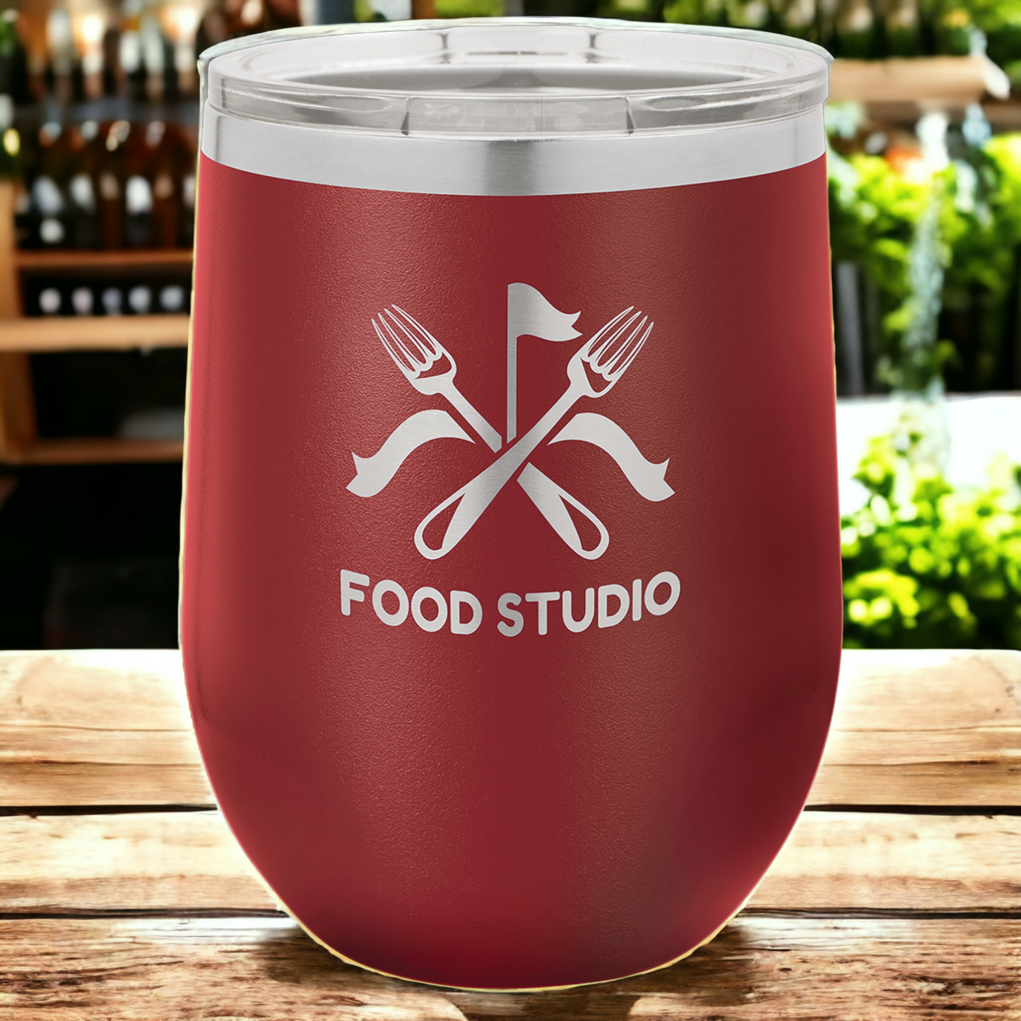 Custom Engraved 12oz Stemless Wine Tumbler, "Polar Camel" Brand