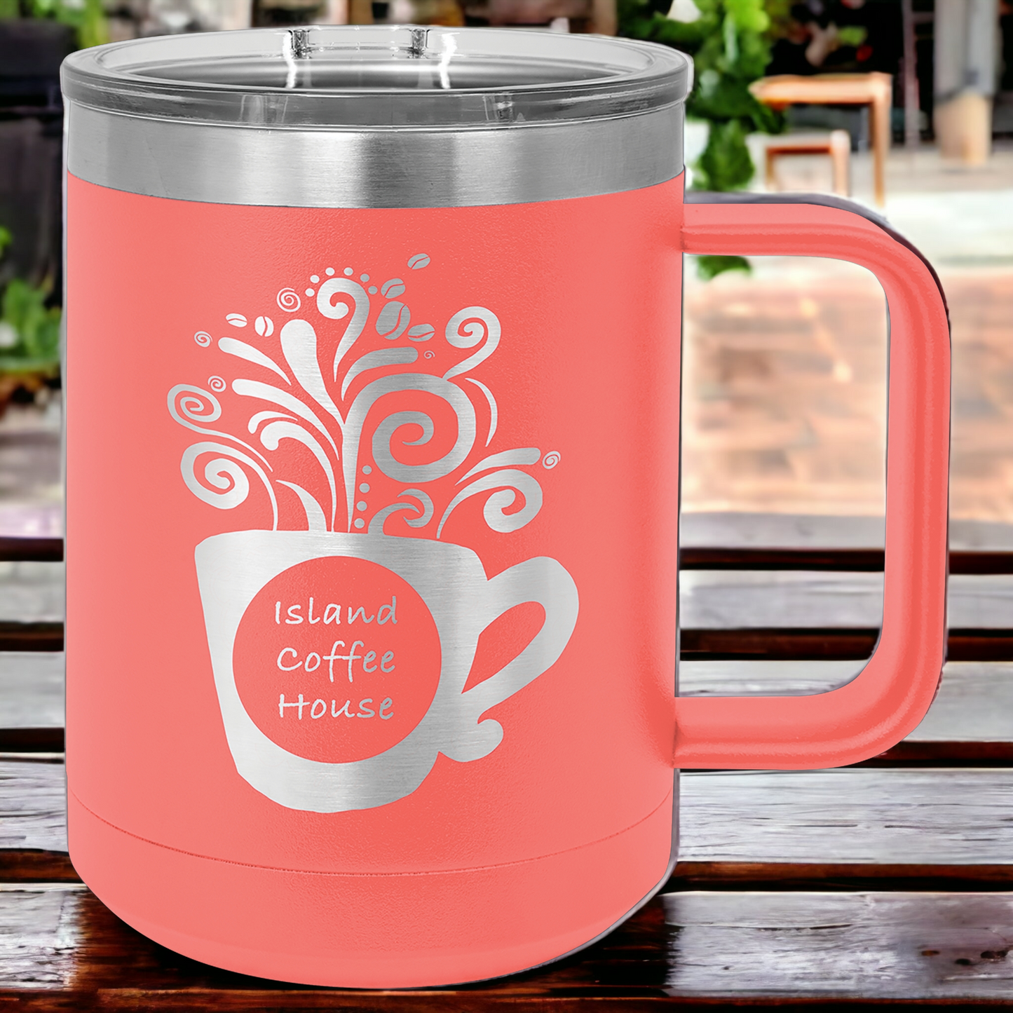 Custom Engraved 15oz Mug with Slider Lid, "Polar Camel" Brand