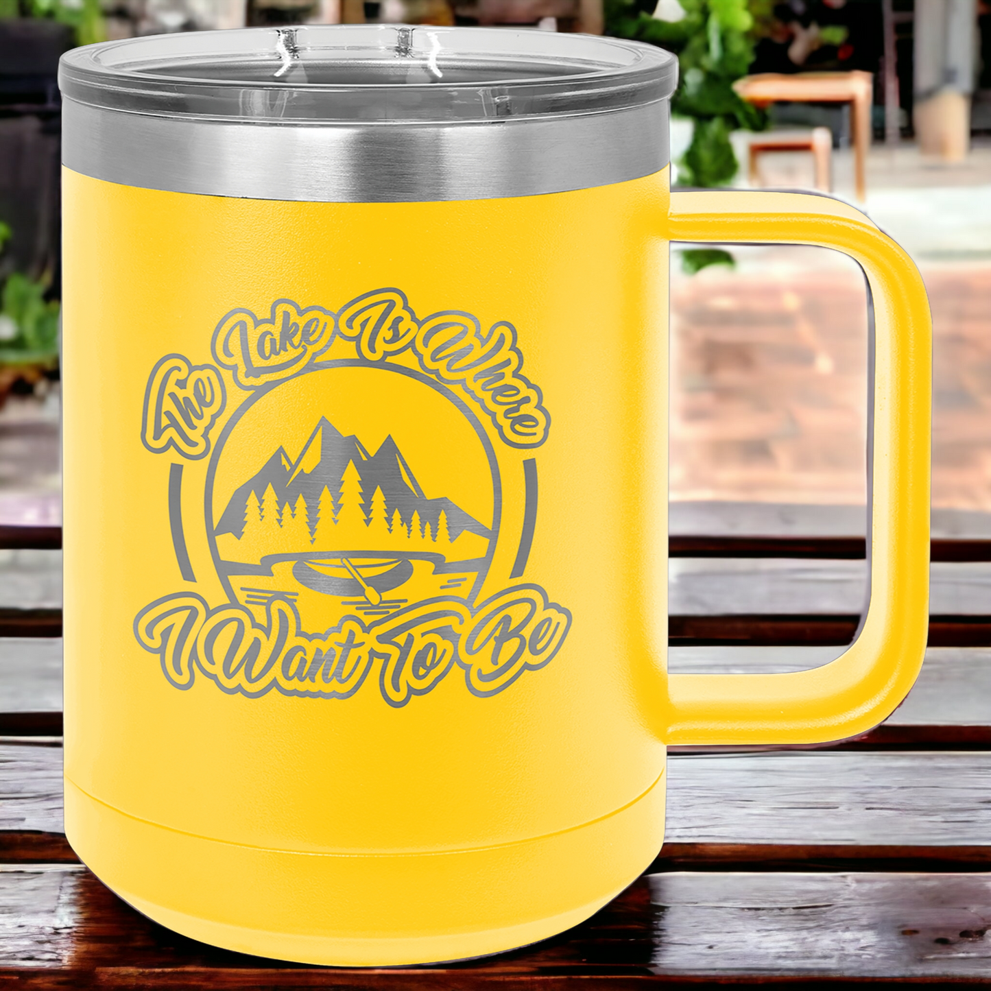 Custom Engraved 15oz Mug with Slider Lid, "Polar Camel" Brand