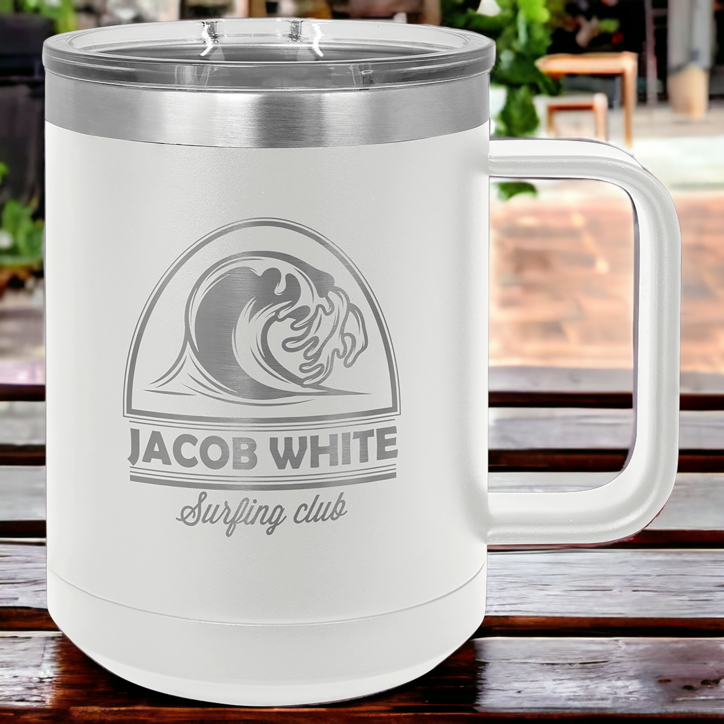 Custom Engraved 15oz Mug with Slider Lid, "Polar Camel" Brand