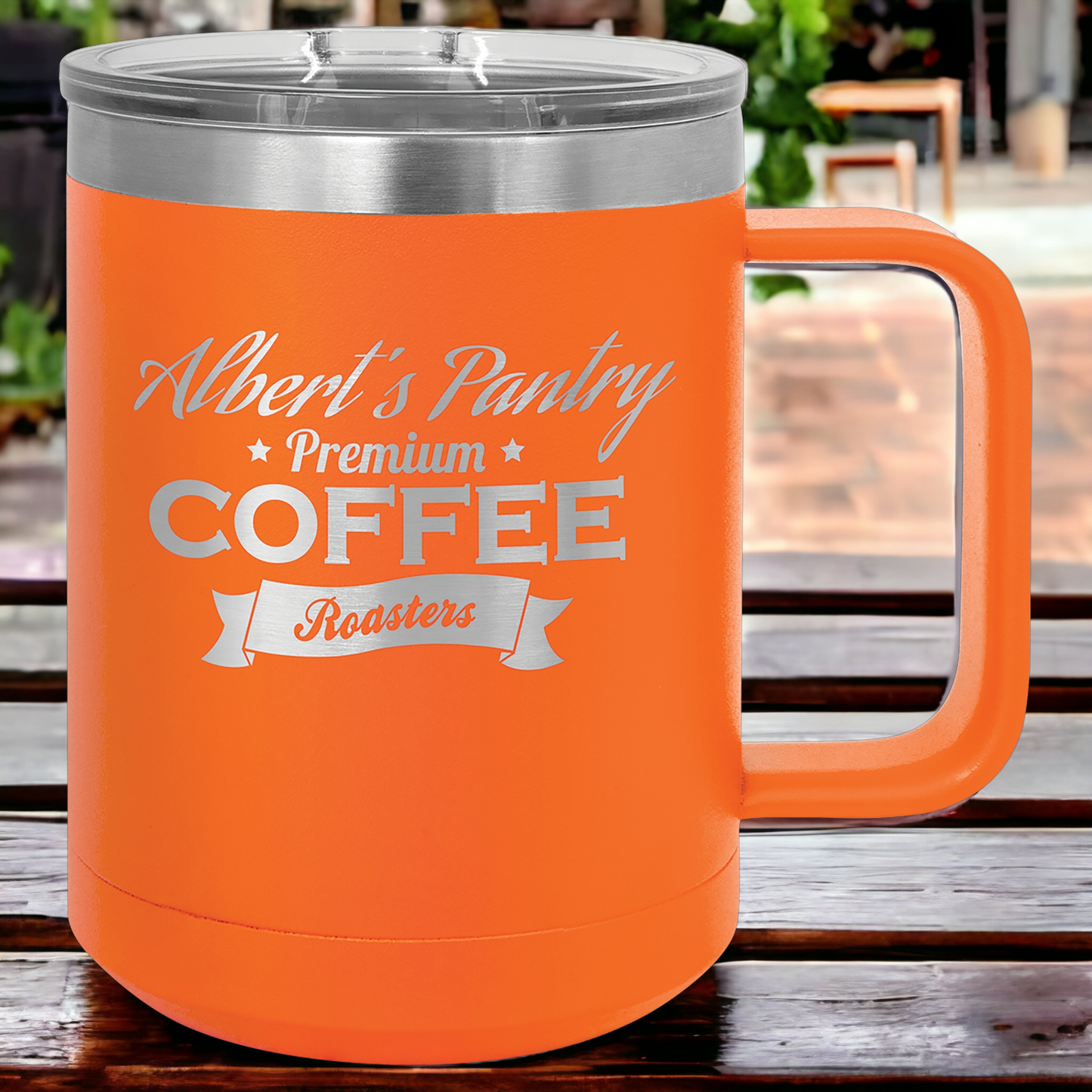 Custom Engraved 15oz Mug with Slider Lid, "Polar Camel" Brand