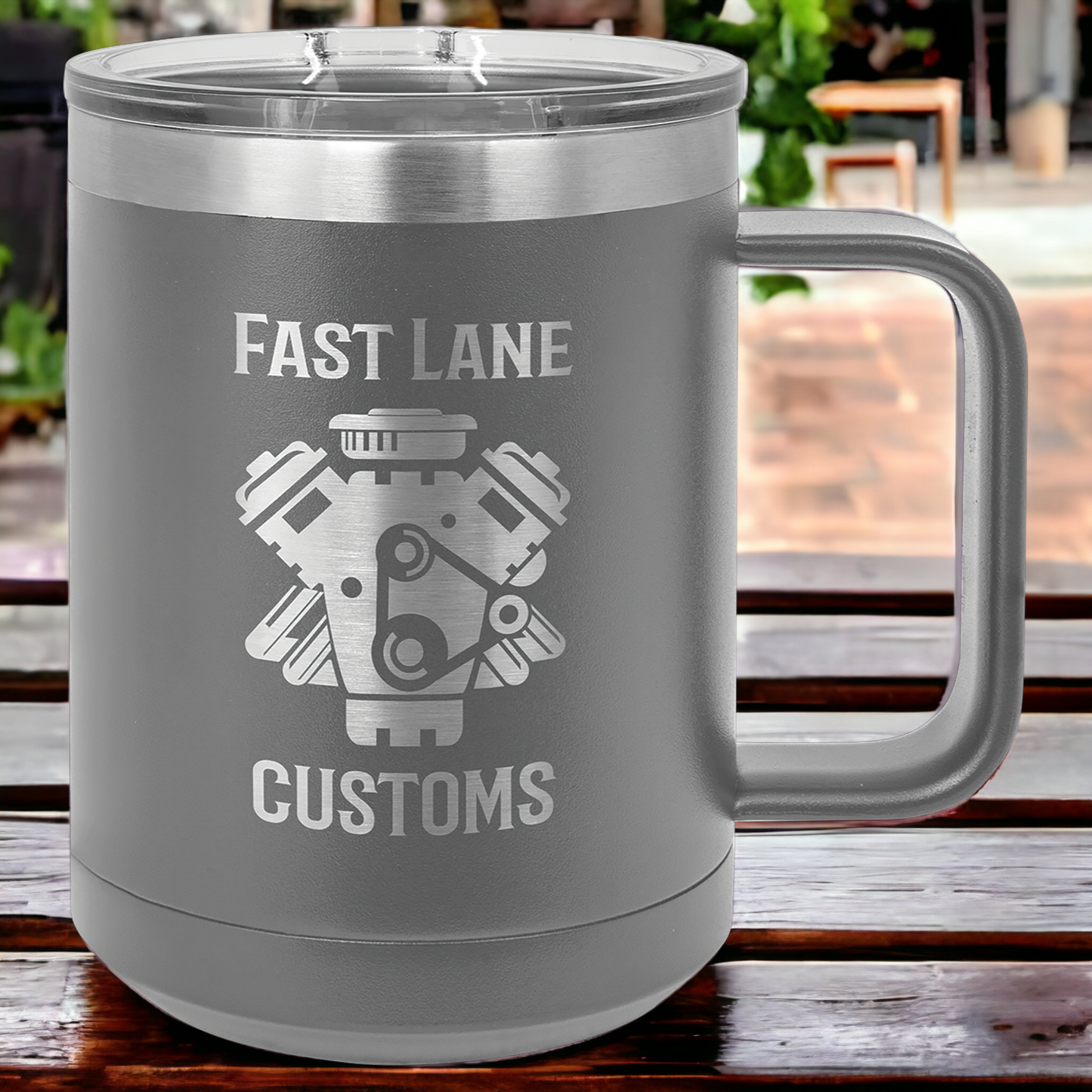 Custom Engraved 15oz Mug with Slider Lid, "Polar Camel" Brand