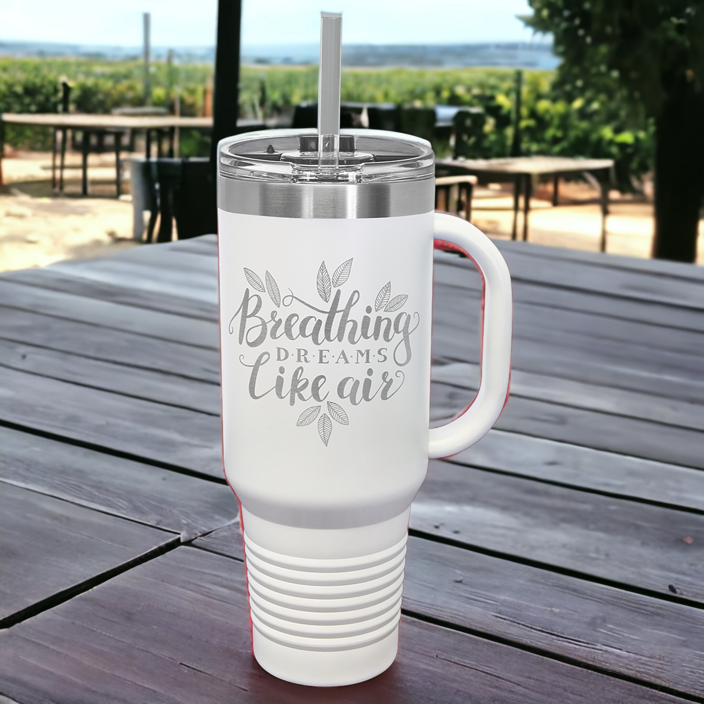 Custom Engraved 40oz Travel Mug w/ Handle & Straw, "Polar Camel" Brand