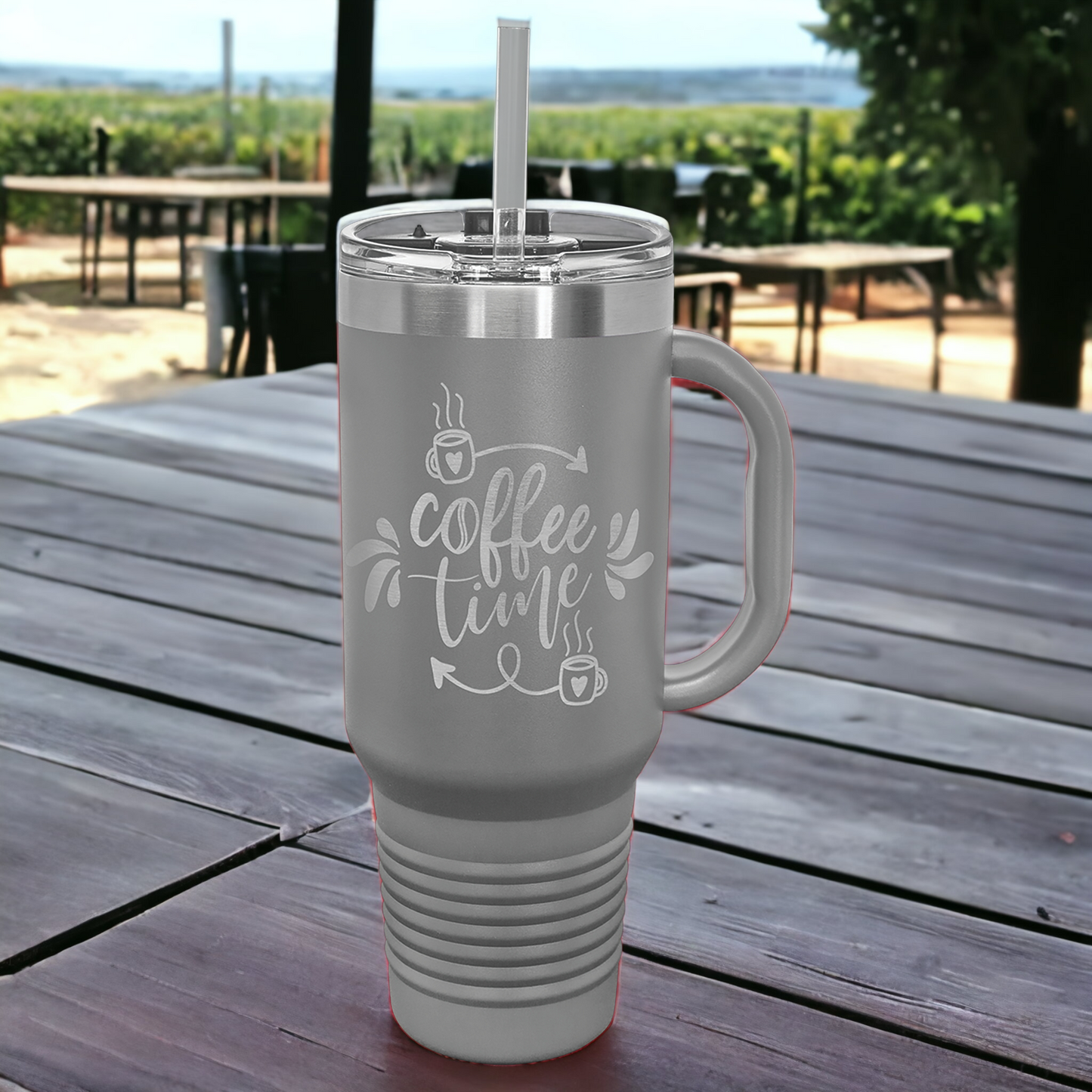 Custom Engraved 40oz Travel Mug w/ Handle & Straw, "Polar Camel" Brand