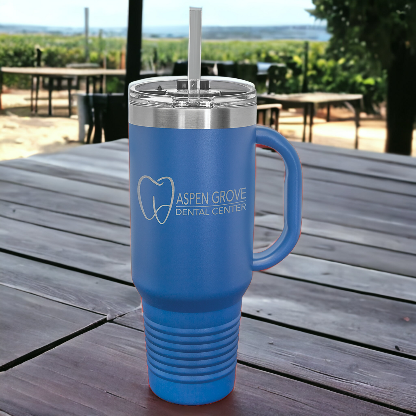 Custom Engraved 40oz Travel Mug w/ Handle & Straw, "Polar Camel" Brand