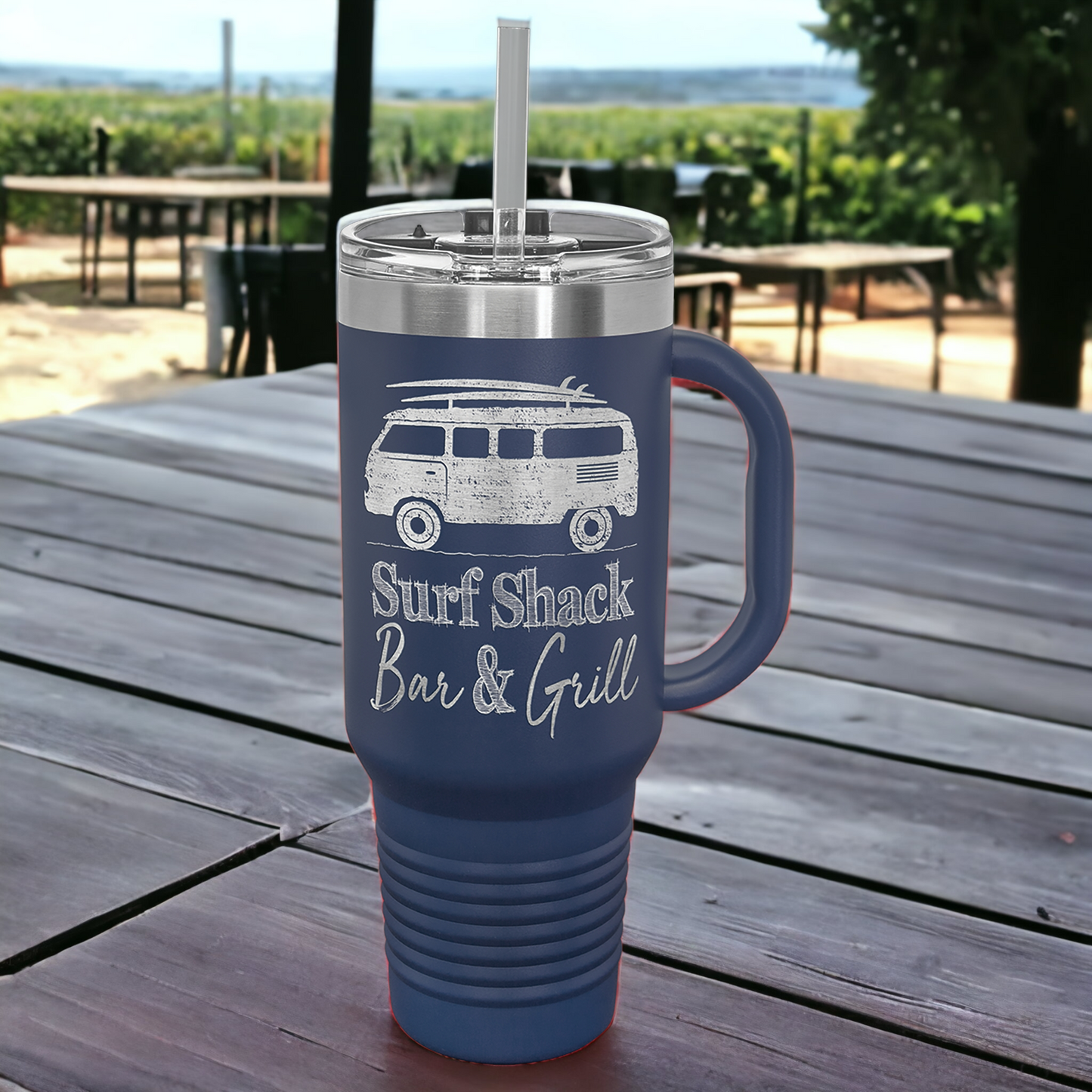 Custom Engraved 40oz Travel Mug w/ Handle & Straw, "Polar Camel" Brand