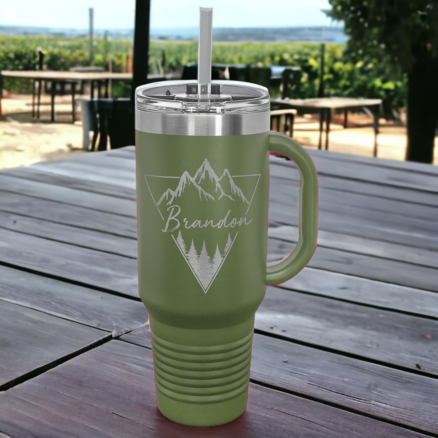 Custom Engraved 40oz Travel Mug w/ Handle & Straw, "Polar Camel" Brand