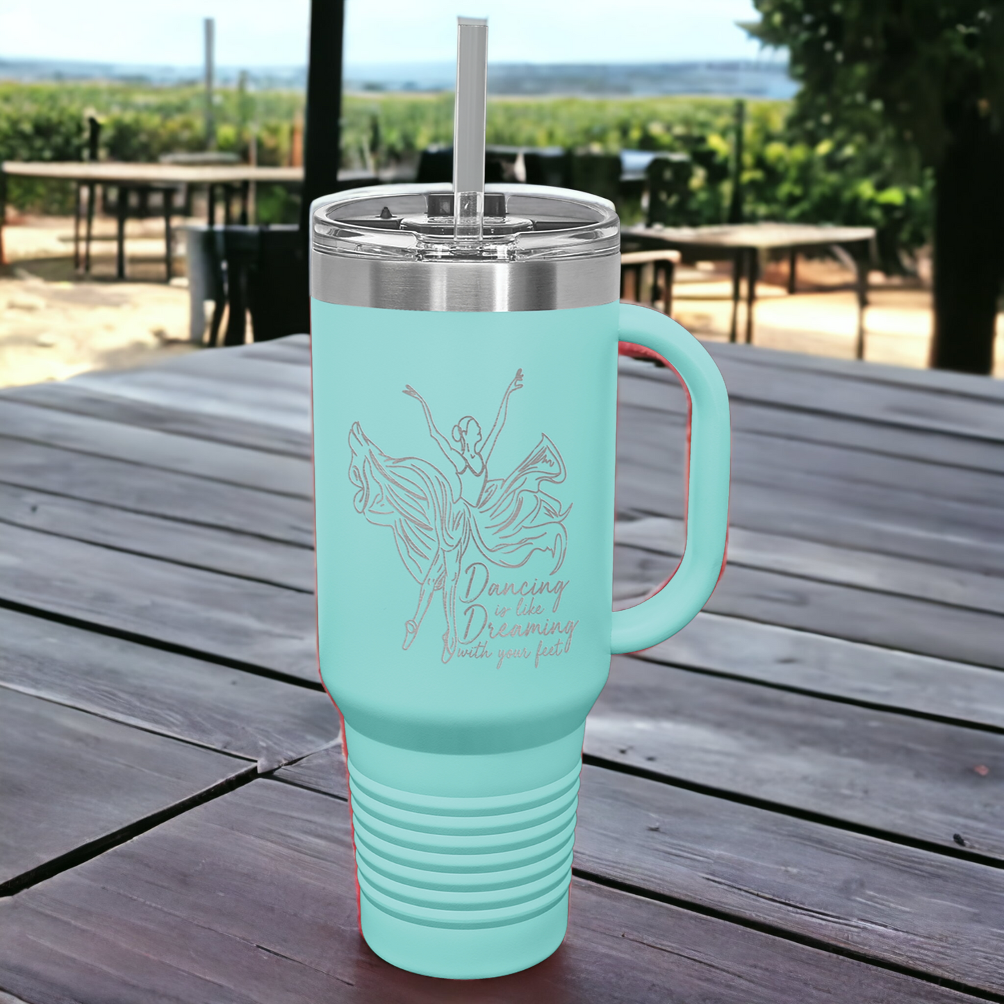 Custom Engraved 40oz Travel Mug w/ Handle & Straw, "Polar Camel" Brand