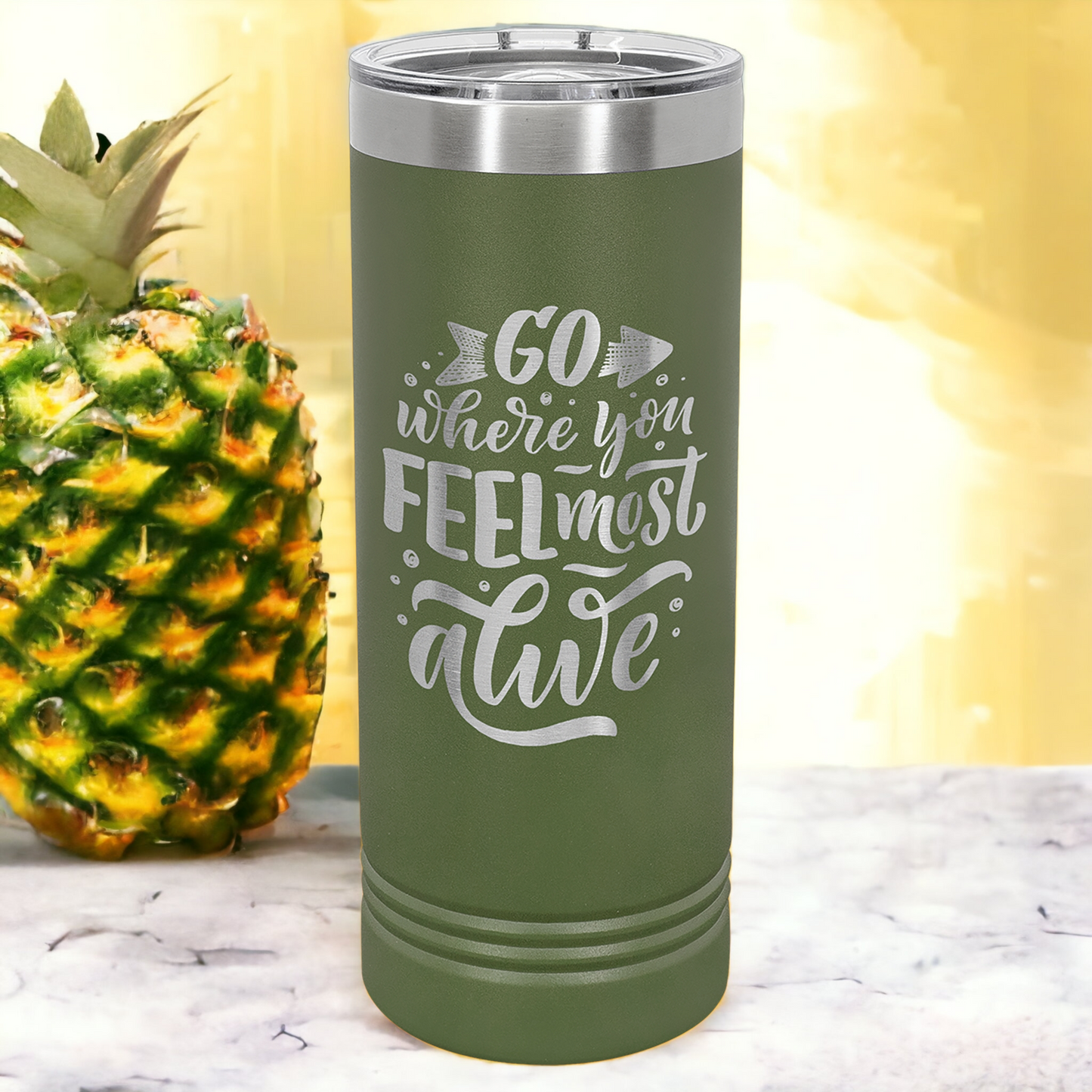 Custom Engraved 22oz Skinny Tumbler, "Polar Camel" Brand with Slider Lid