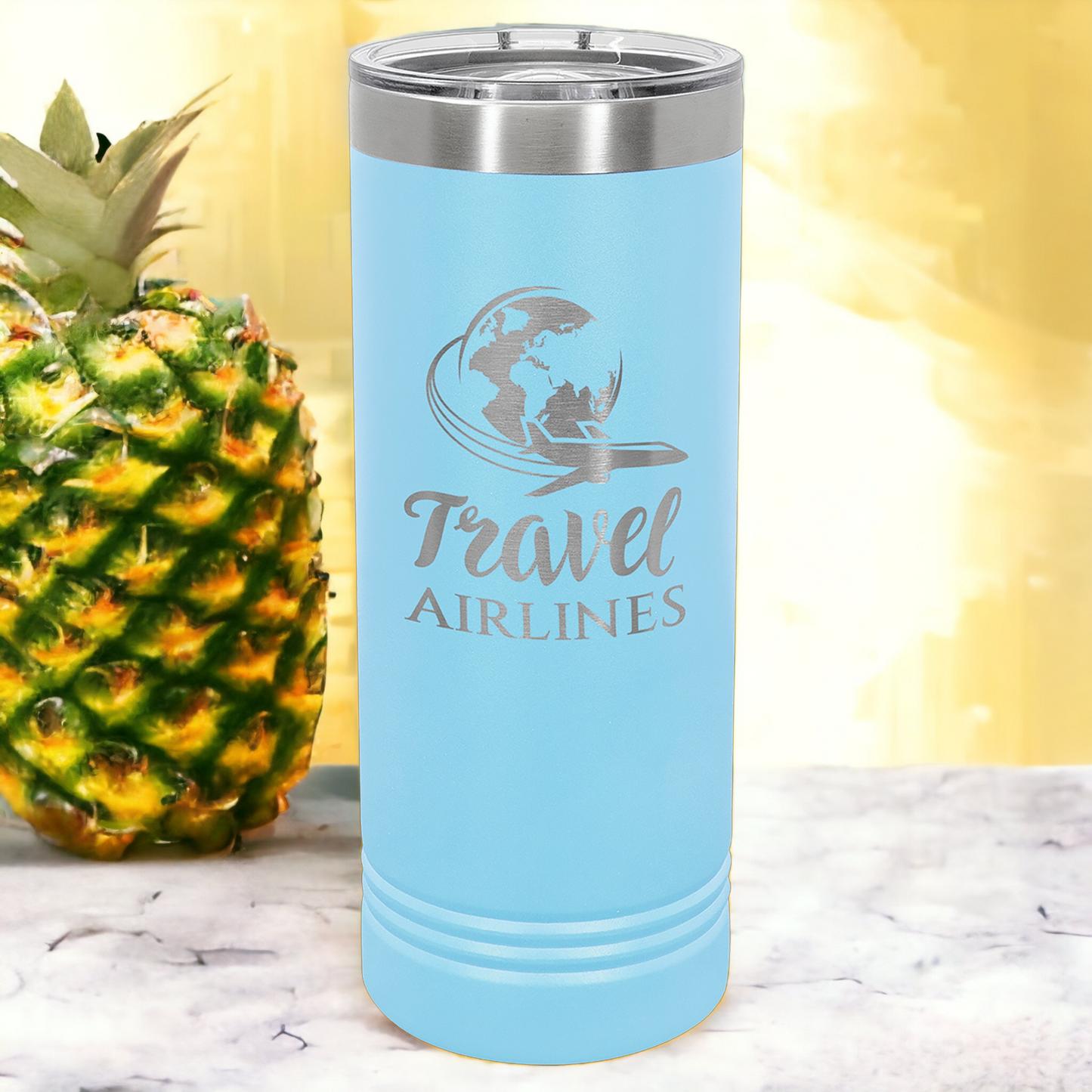 Custom Engraved 22oz Skinny Tumbler, "Polar Camel" Brand with Slider Lid