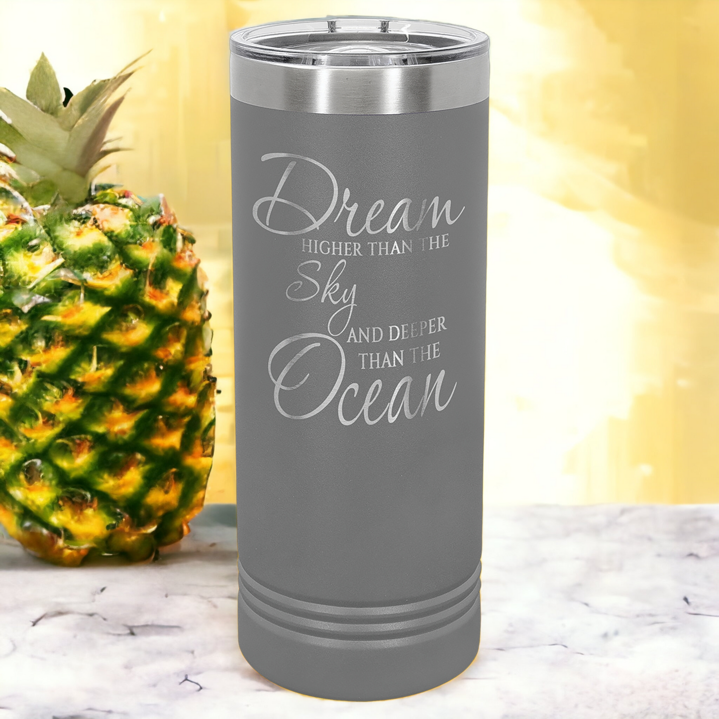 Custom Engraved 22oz Skinny Tumbler, "Polar Camel" Brand with Slider Lid