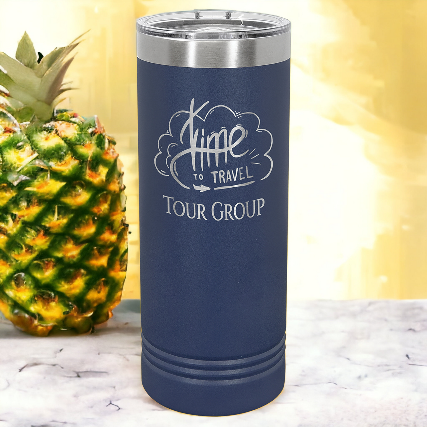 Custom Engraved 22oz Skinny Tumbler, "Polar Camel" Brand with Slider Lid