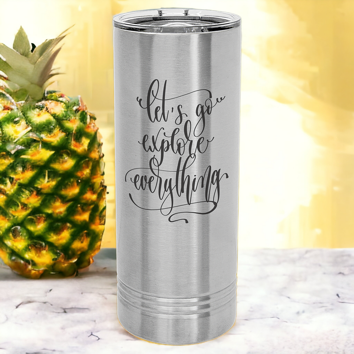 Custom Engraved 22oz Skinny Tumbler, "Polar Camel" Brand with Slider Lid