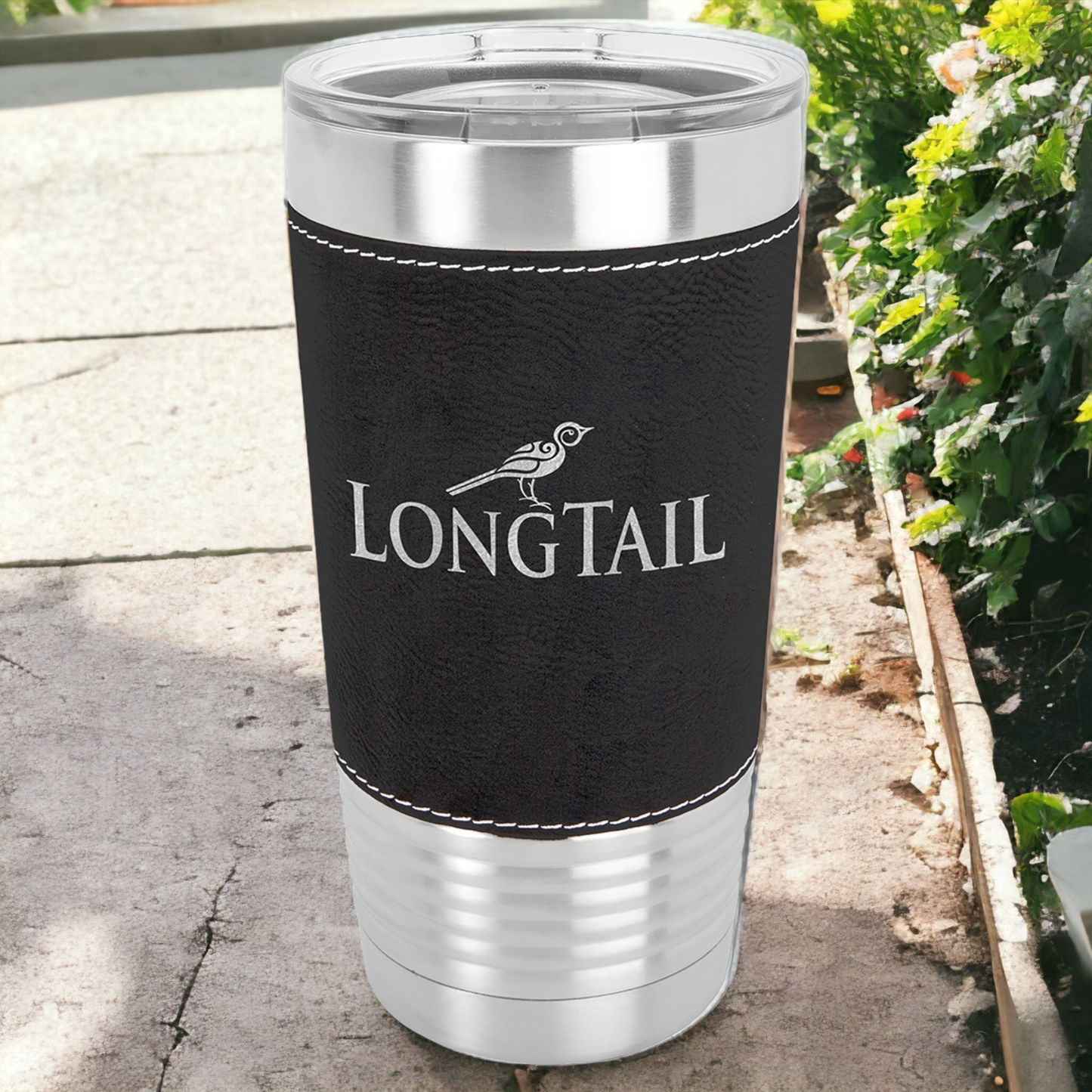 Custom Engraved 20oz Leatherette Stainless Steel Tumbler with Clear Lid, "Polar Camel" Brand