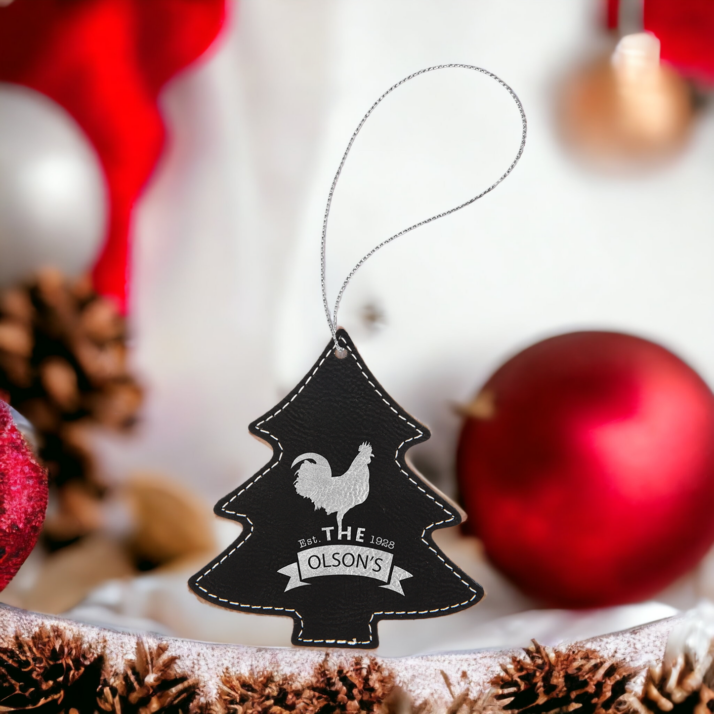 Custom Engraved Leatherette Christmas Ornaments