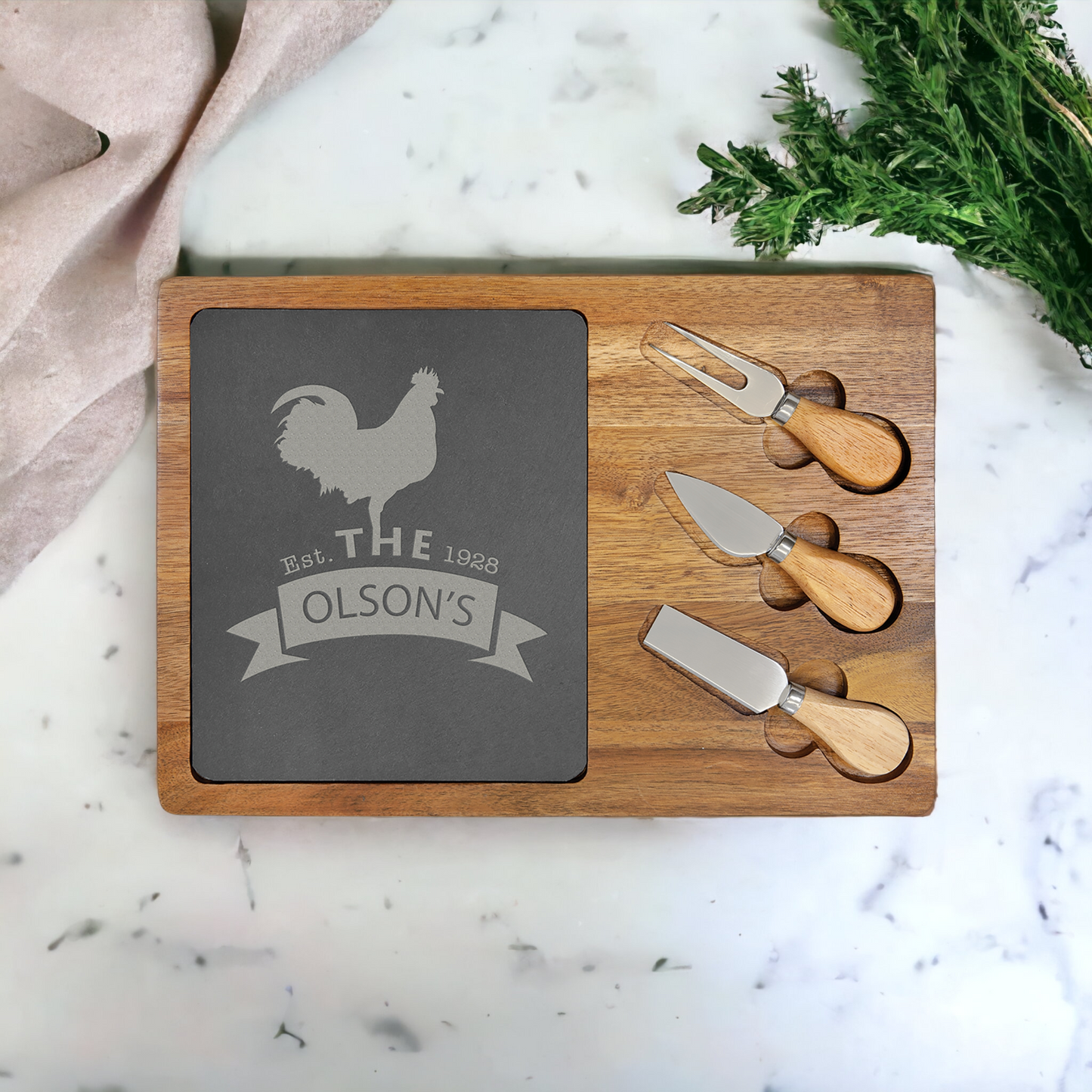 Custom Engraved ACADIA Wood/Slate Cutting/Serving Boards