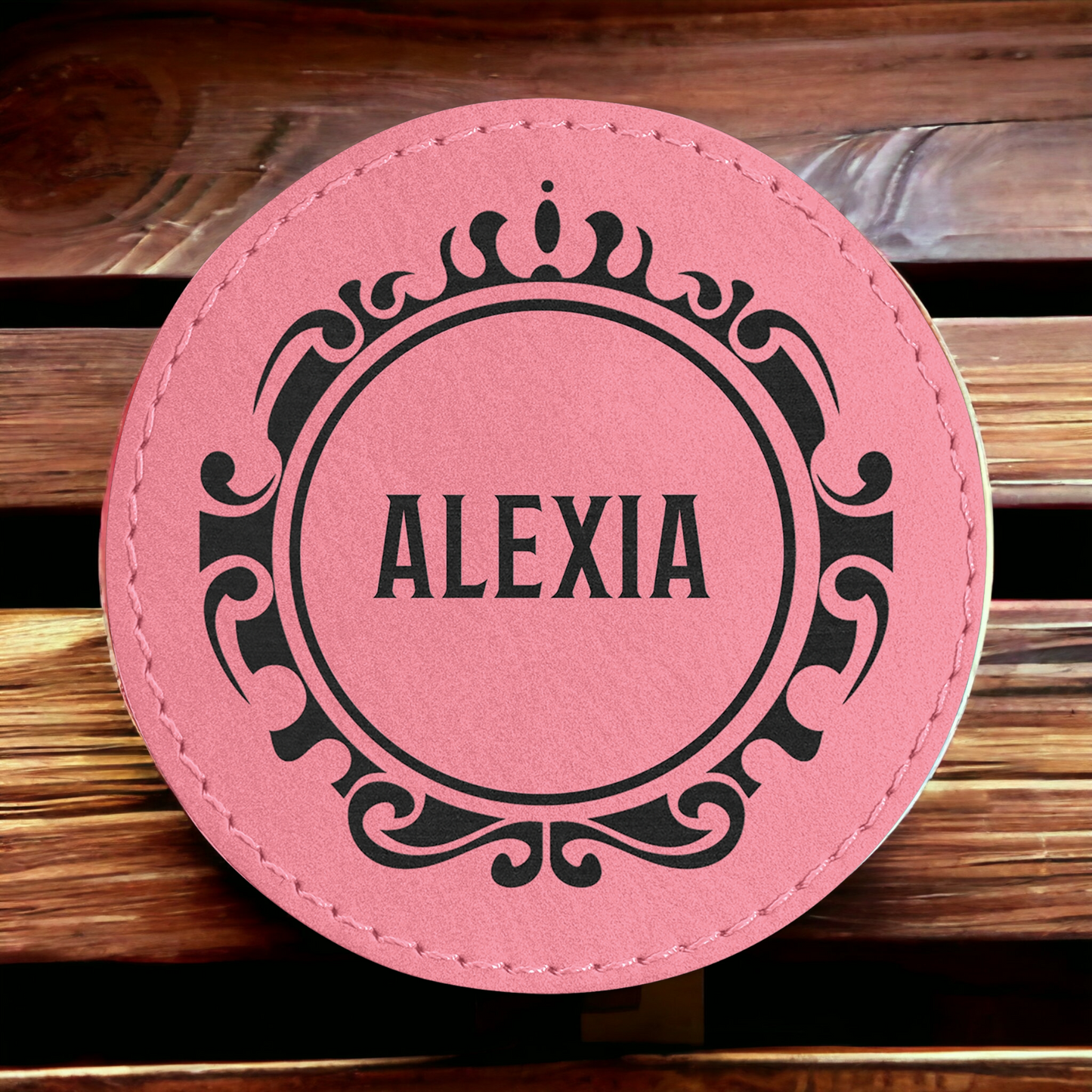 Custom Engraved Leatherette Round Patch