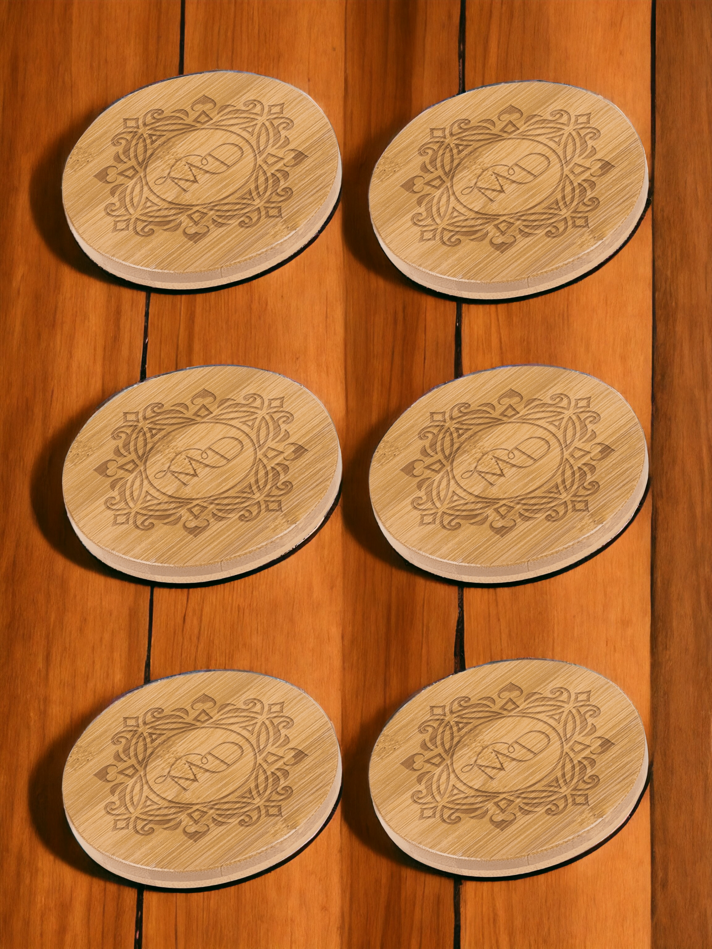 Custom Engraved Round Bamboo Coasters (Set of 6)