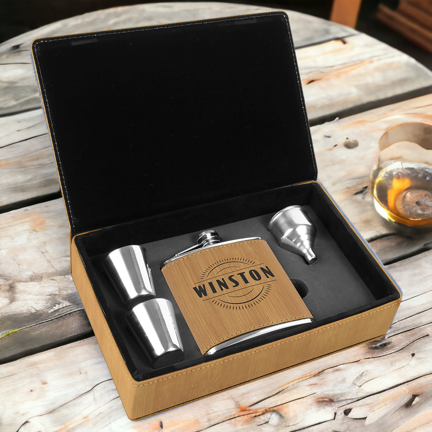 Custom Engraved 6oz Flask Gift Set