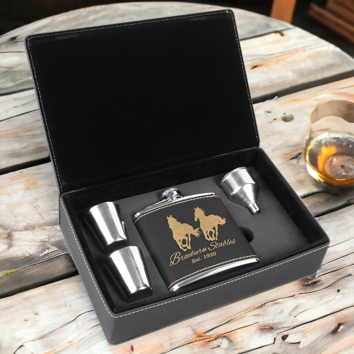 Custom Engraved 6oz Flask Gift Set