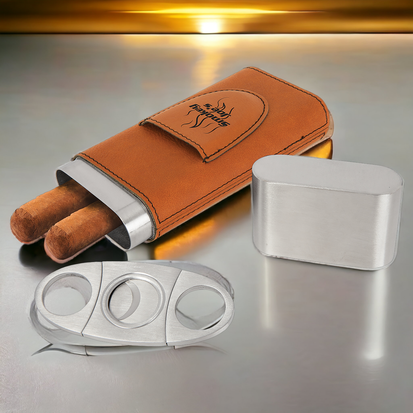 Custom Engraved Cigar Case with Cutter