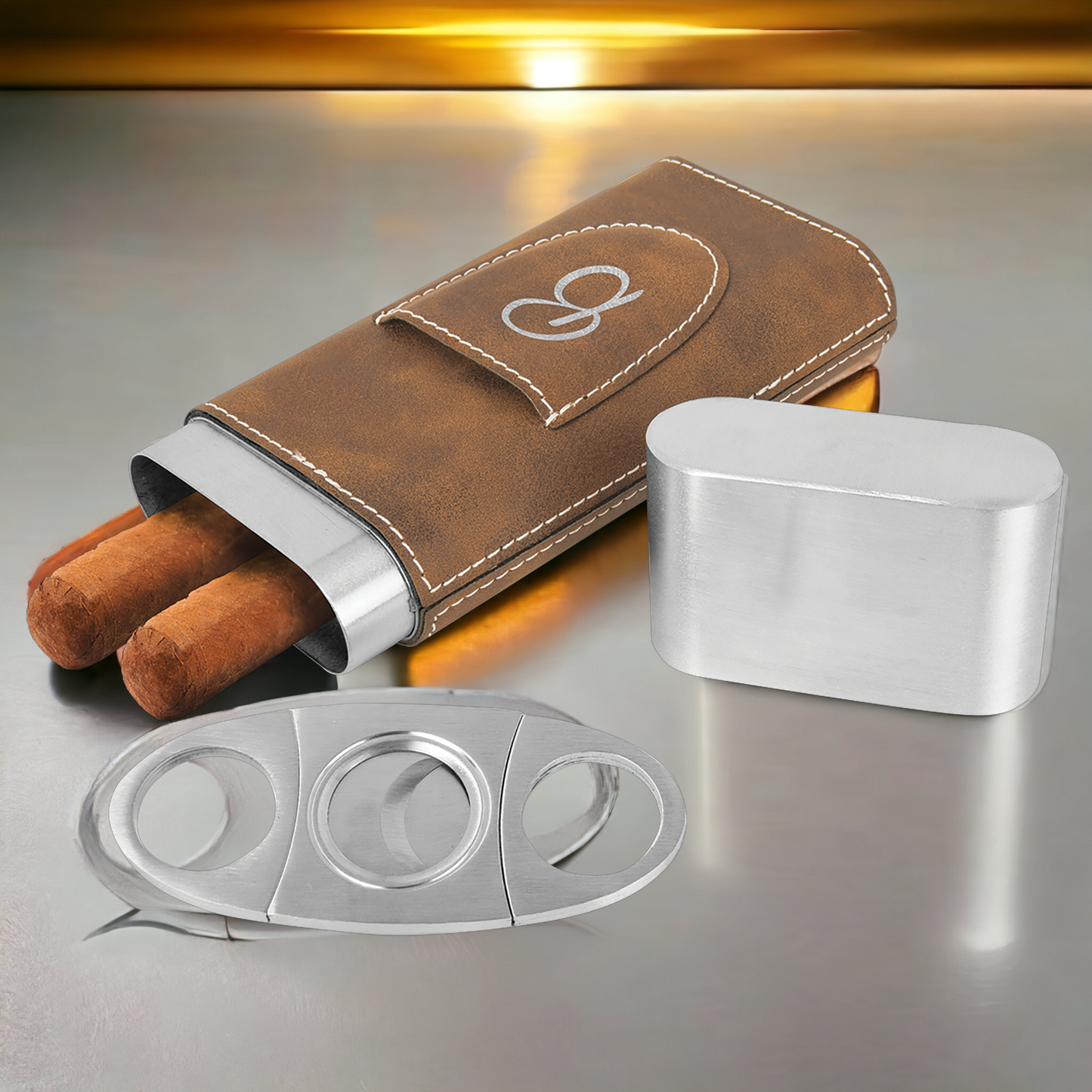 Custom Engraved Cigar Case with Cutter