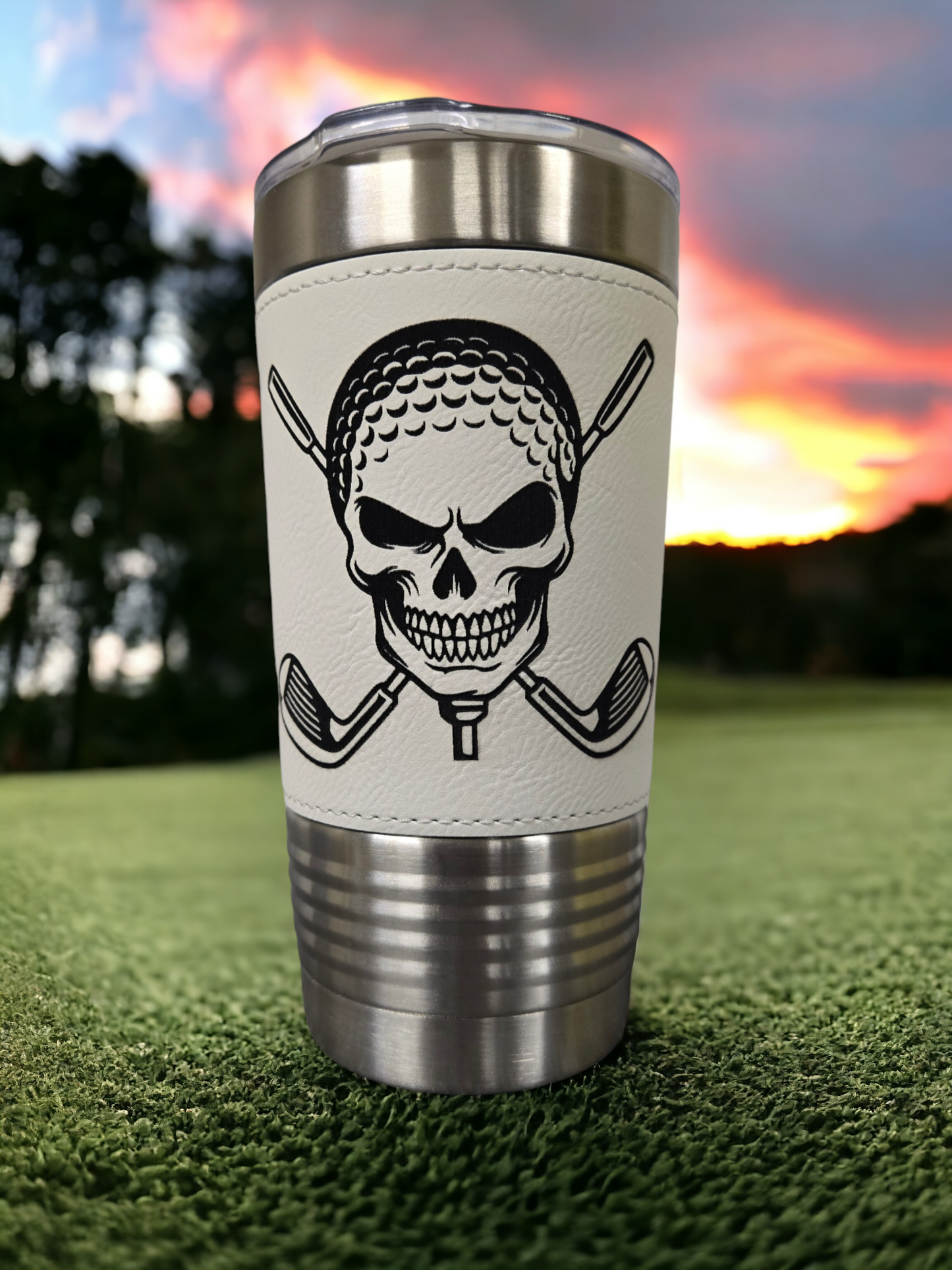 20oz White Leatherette Tumbler Golf Themed