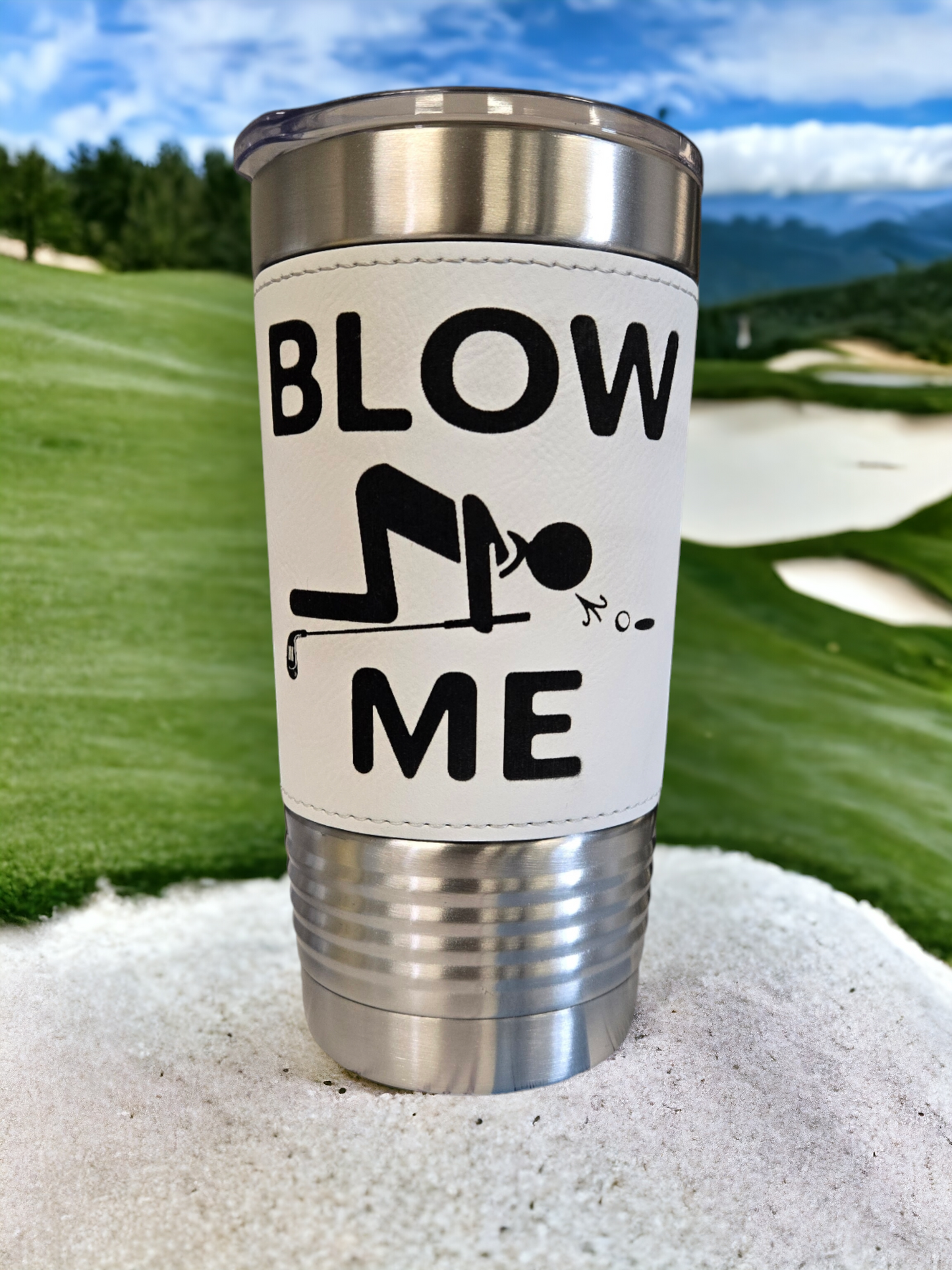 20oz White Leatherette Tumbler Golf Themed