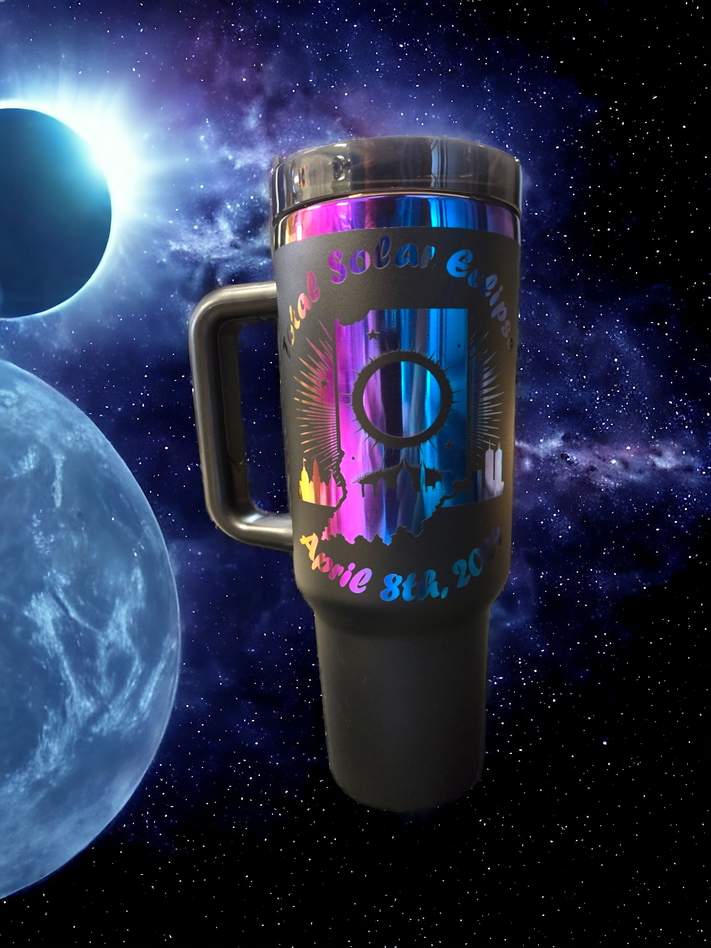 40oz Custom Engraved Rainbow Colored Mug w/Straw