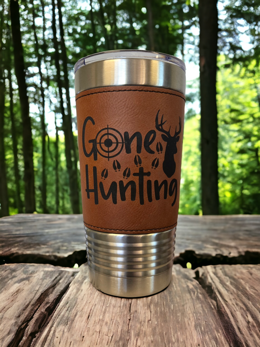 20oz Rawhide Leatherette Tumbler "Gone Hunting"