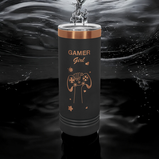 Custom Engraved 22oz Skinny Tumbler, "Polar Camel" Brand with Slider Lid