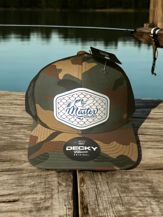 Decky Camouflage Trucker Hat w/ RWB Tri-Layer Acrylic Patch "Master Baiter"